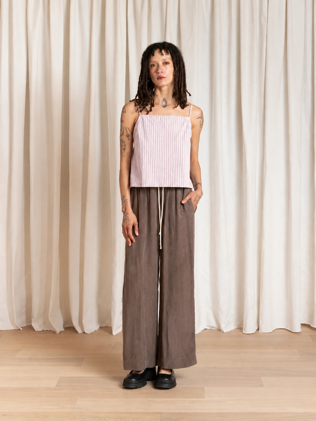 SLIP TOP - PINK/BROWN STRIPE