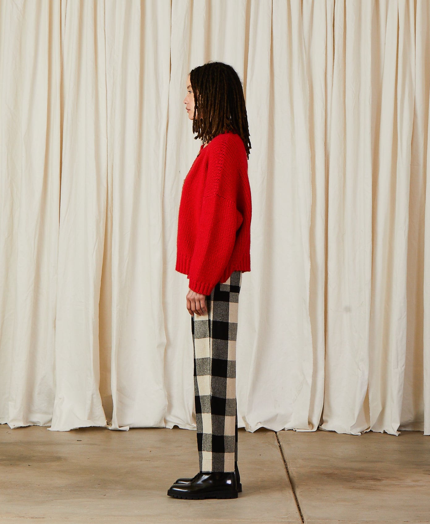 MERINO CREW-NECK CARDIGAN - POPPY