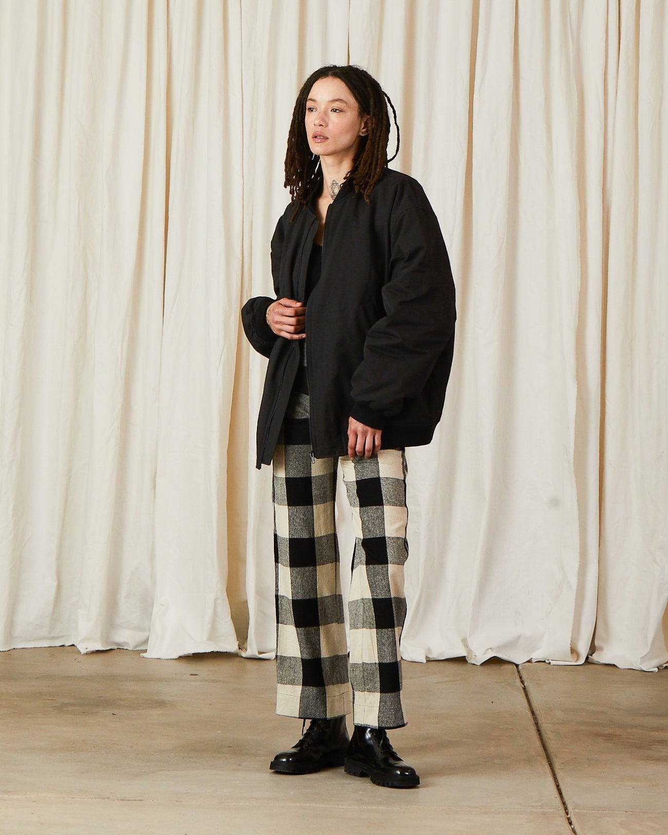 SAMPLE - FAUX LEATHER OVERSIZED BOMBER JACKET - BLACK