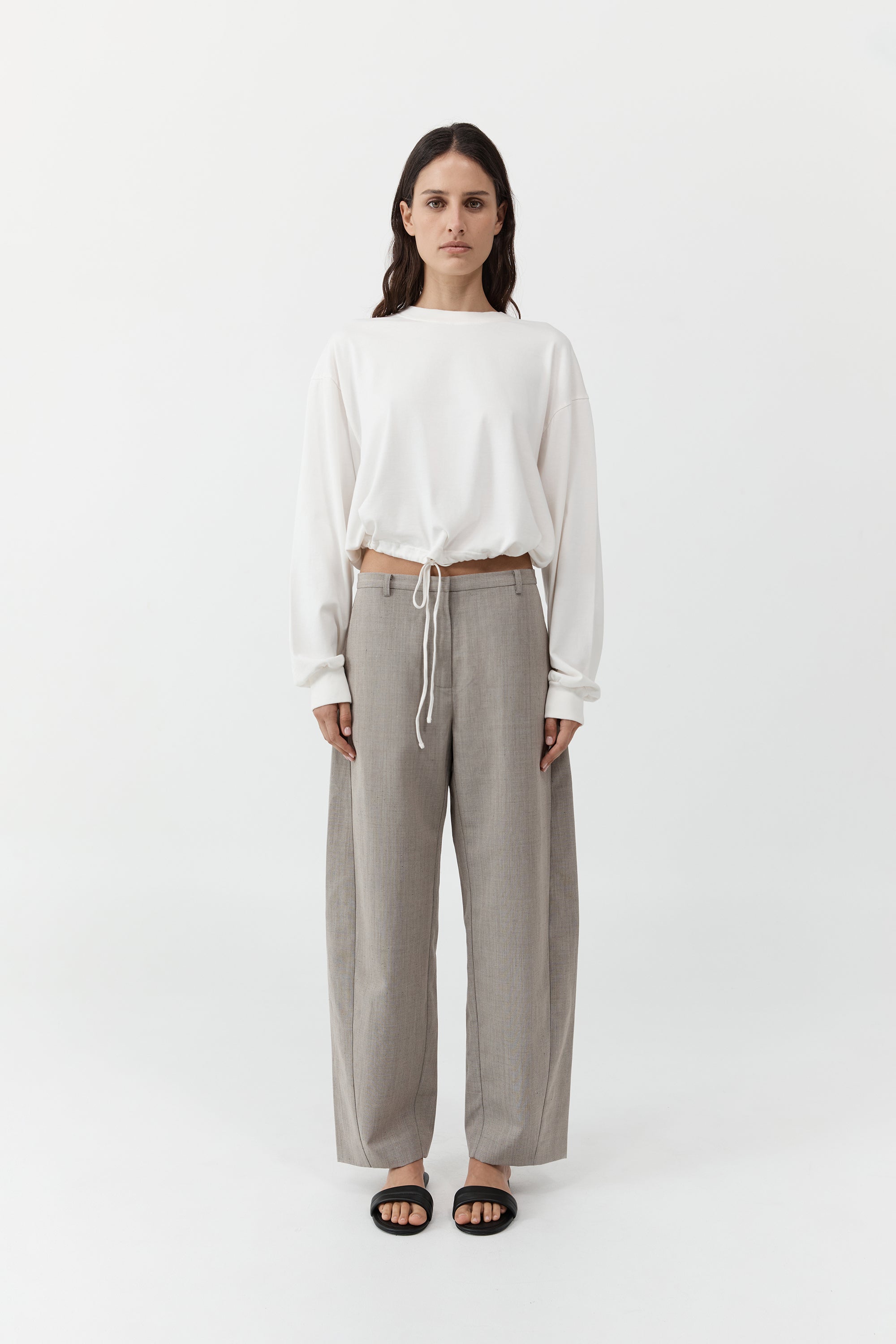 DRAWSTRING LONG SLEEVE TOP - OFF WHITE