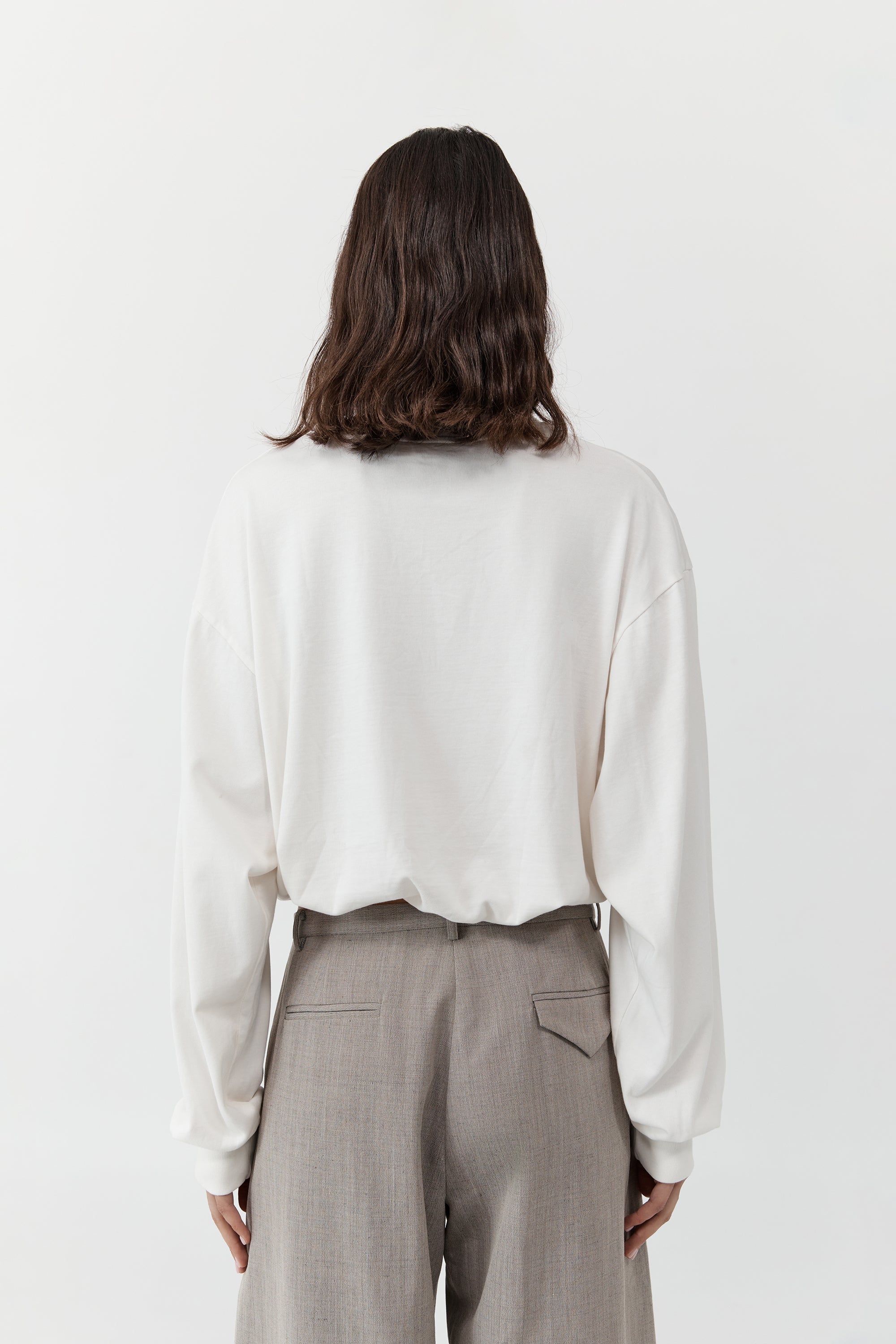 DRAWSTRING LONG SLEEVE TOP - OFF WHITE