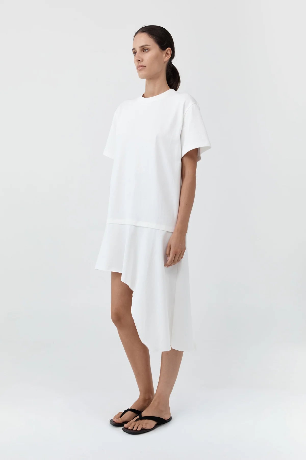 LAYERED TEE MINI DRESS - OFF WHITE