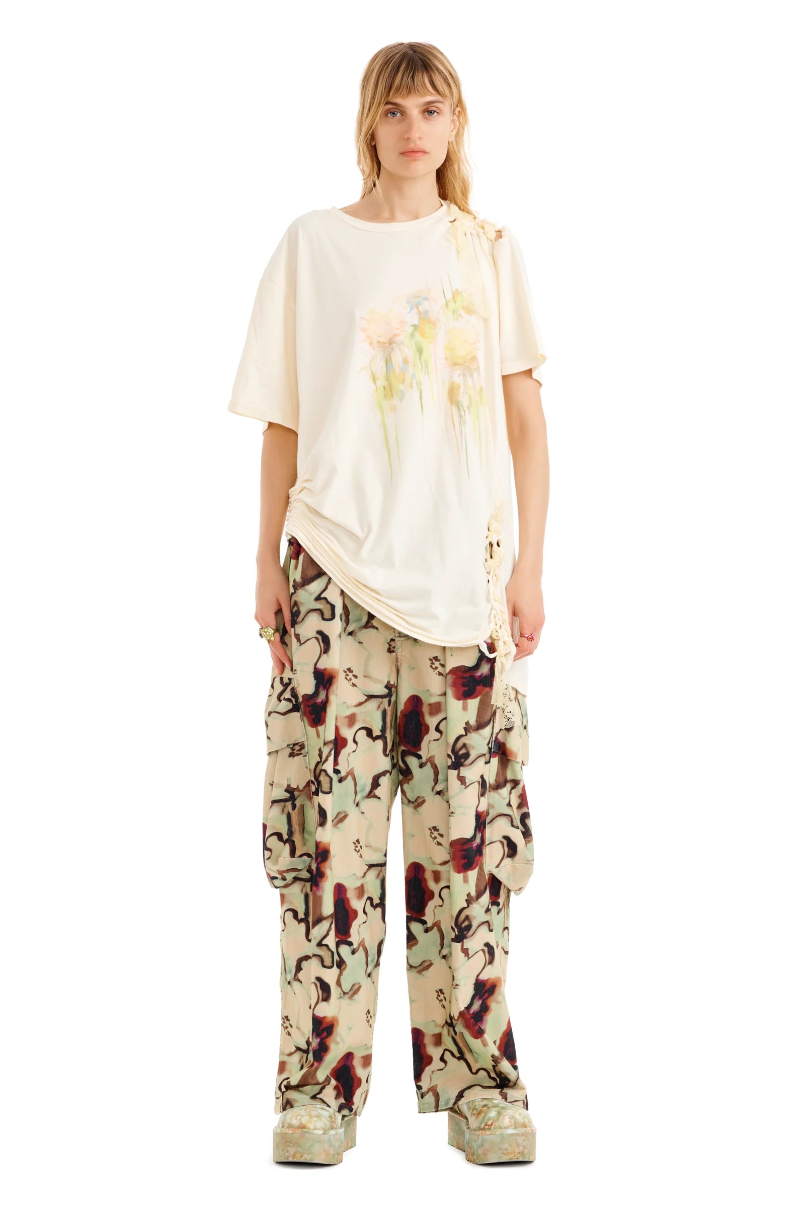 FLOWER DRIP LACE KATINA TEE - IVORY