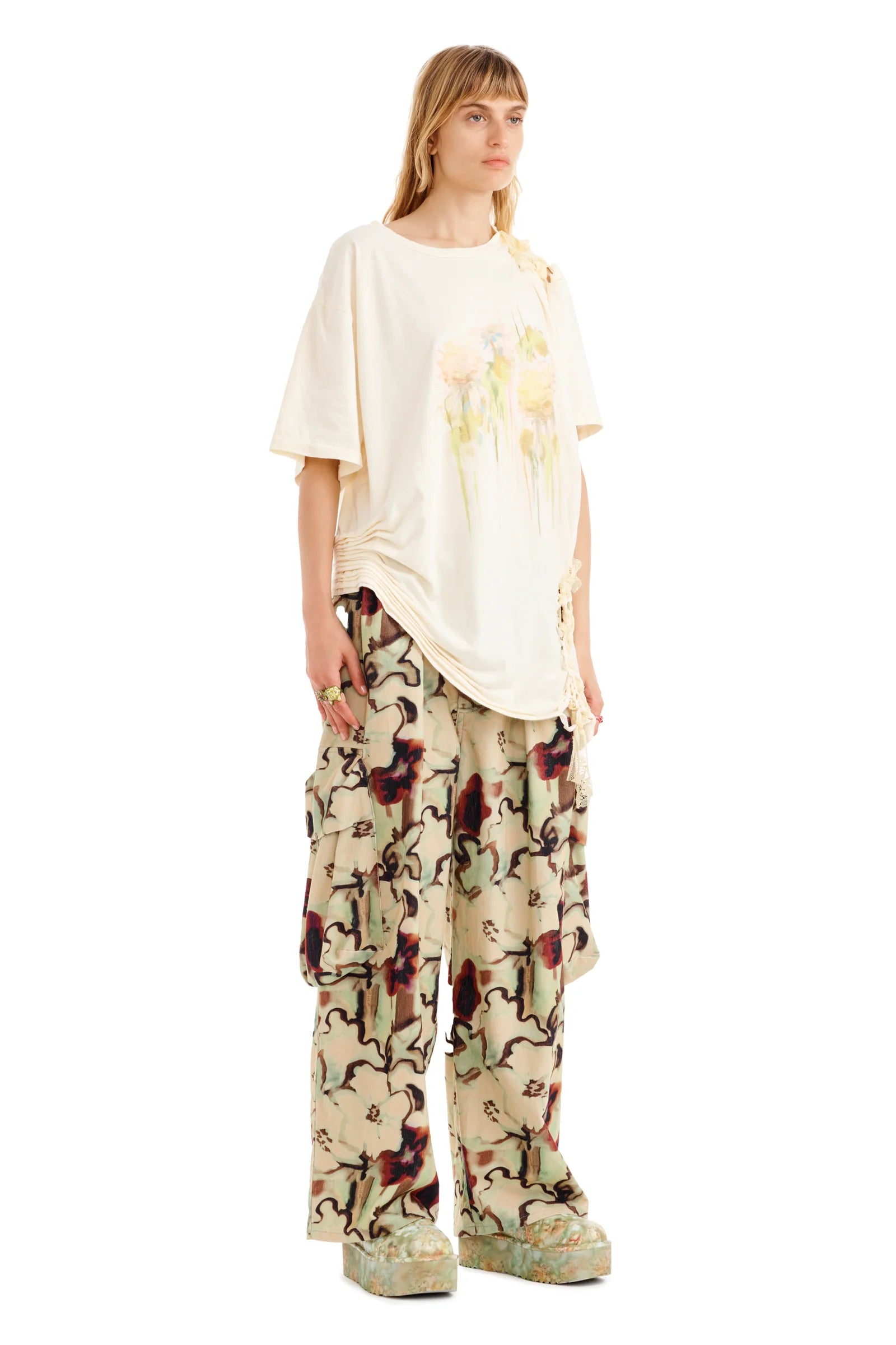 FLOWER DRIP LACE KATINA TEE - IVORY