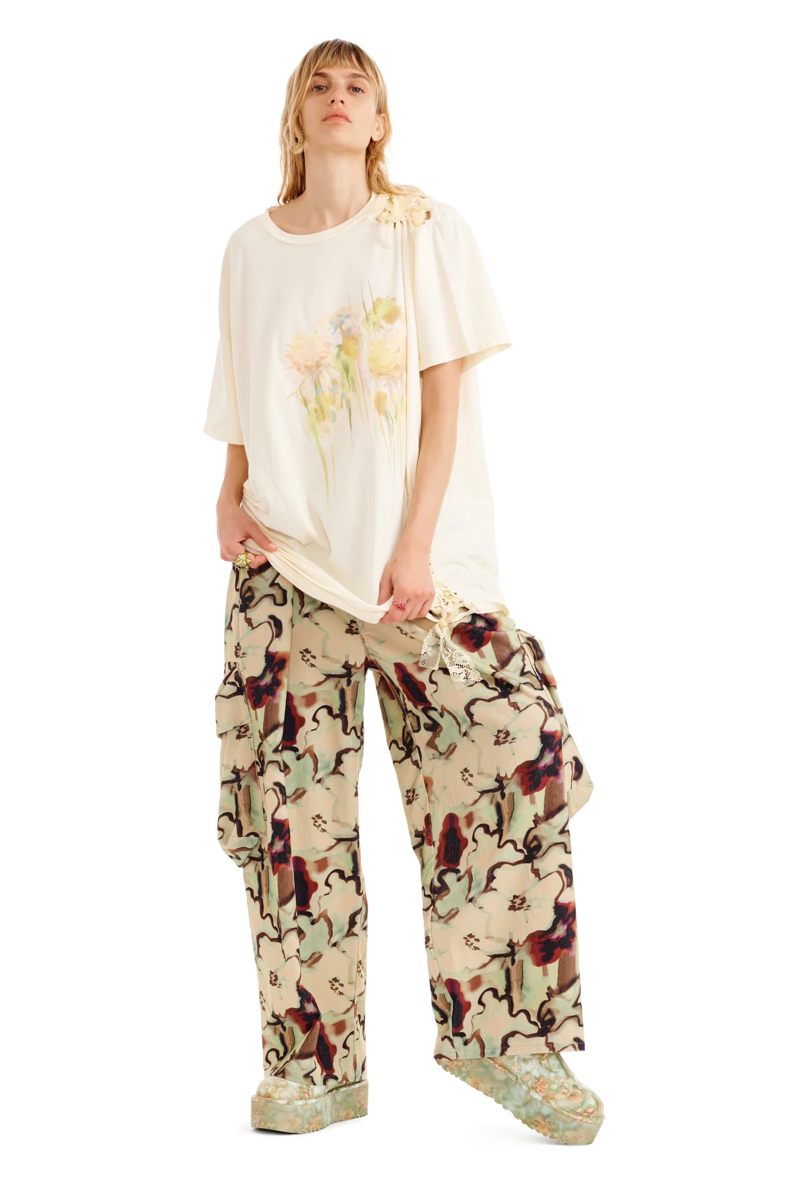 FLOWER DRIP LACE KATINA TEE - IVORY