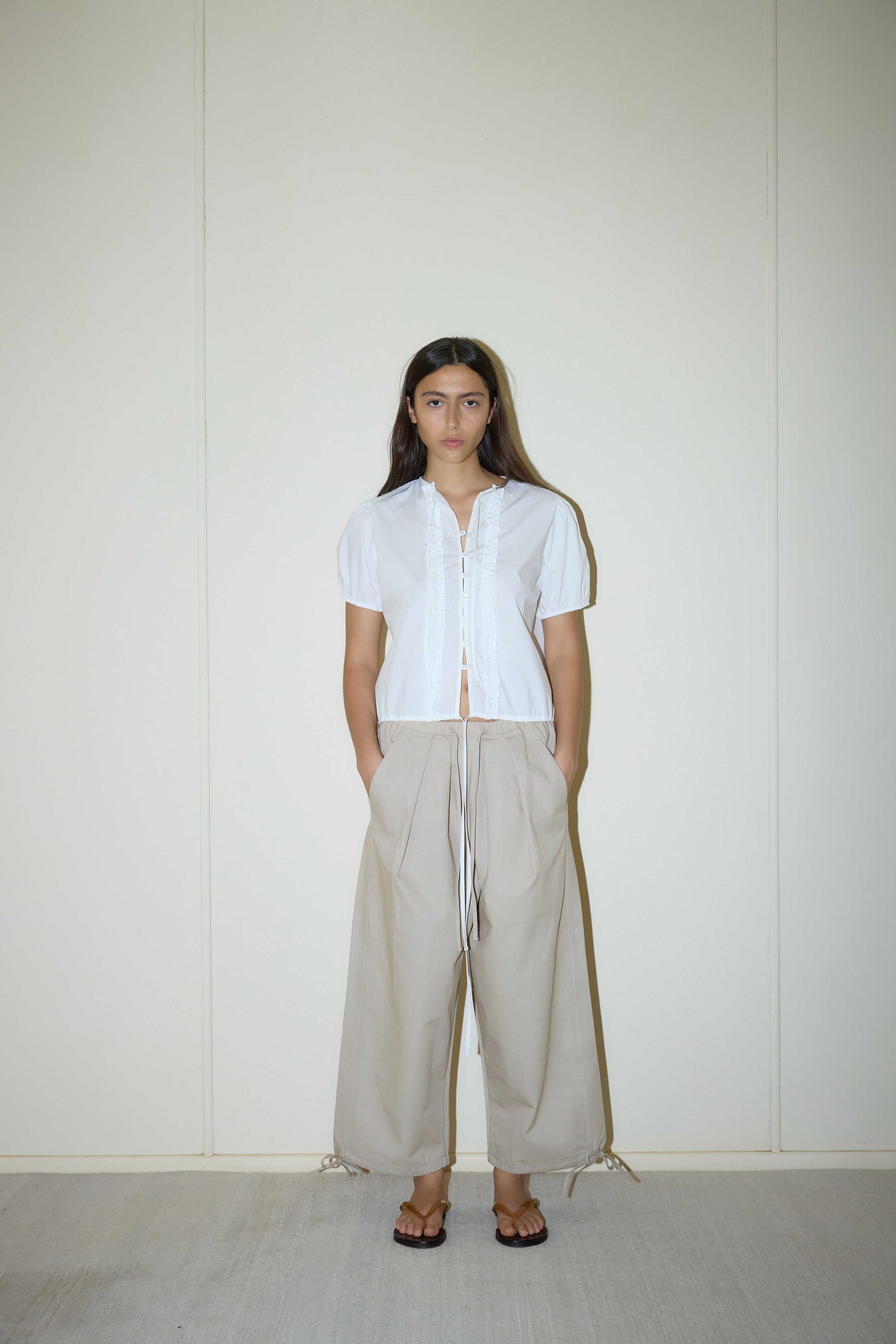 DRAWCORD WIDE LEG PANT - CREAM