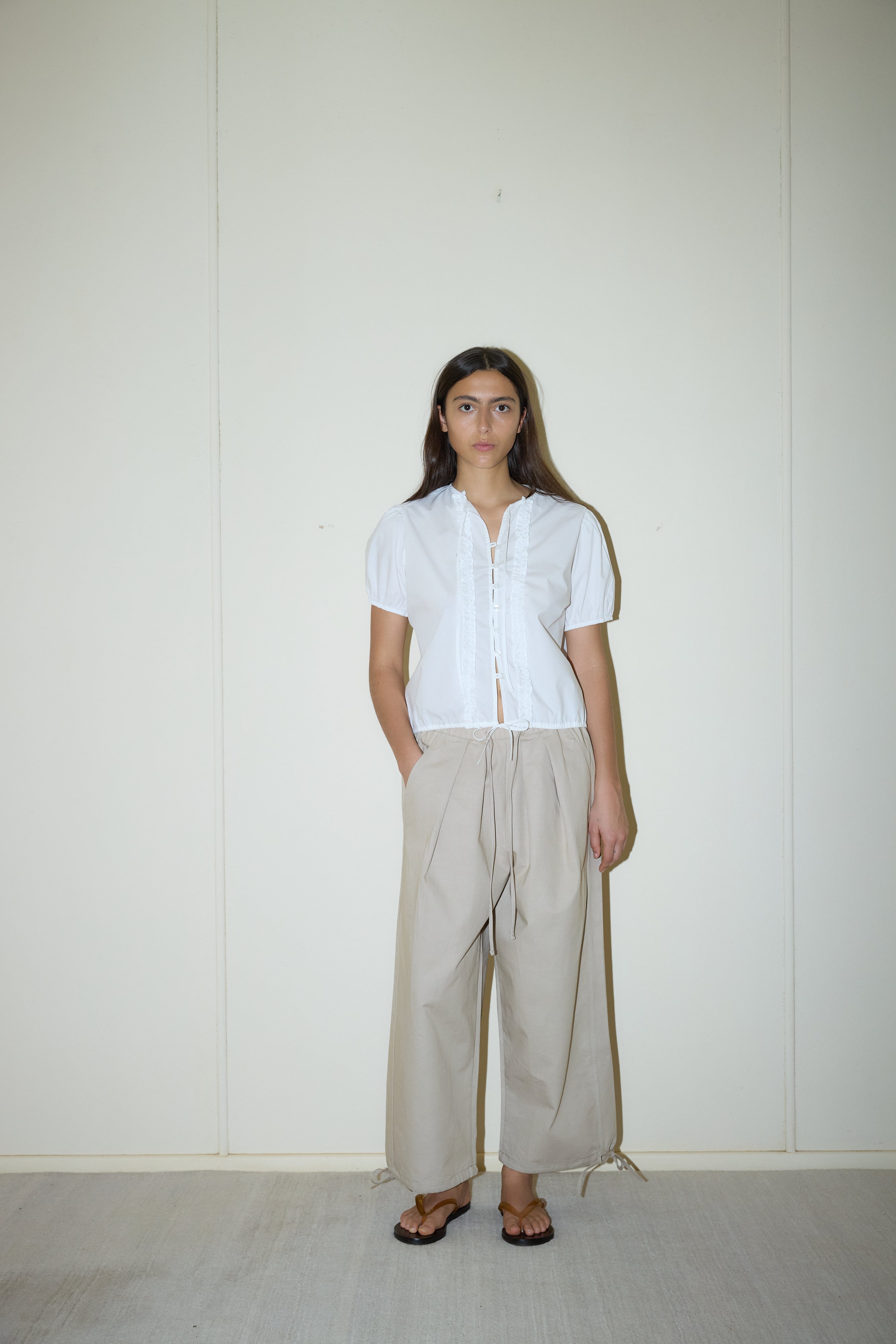 DRAWCORD WIDE LEG PANT - CREAM
