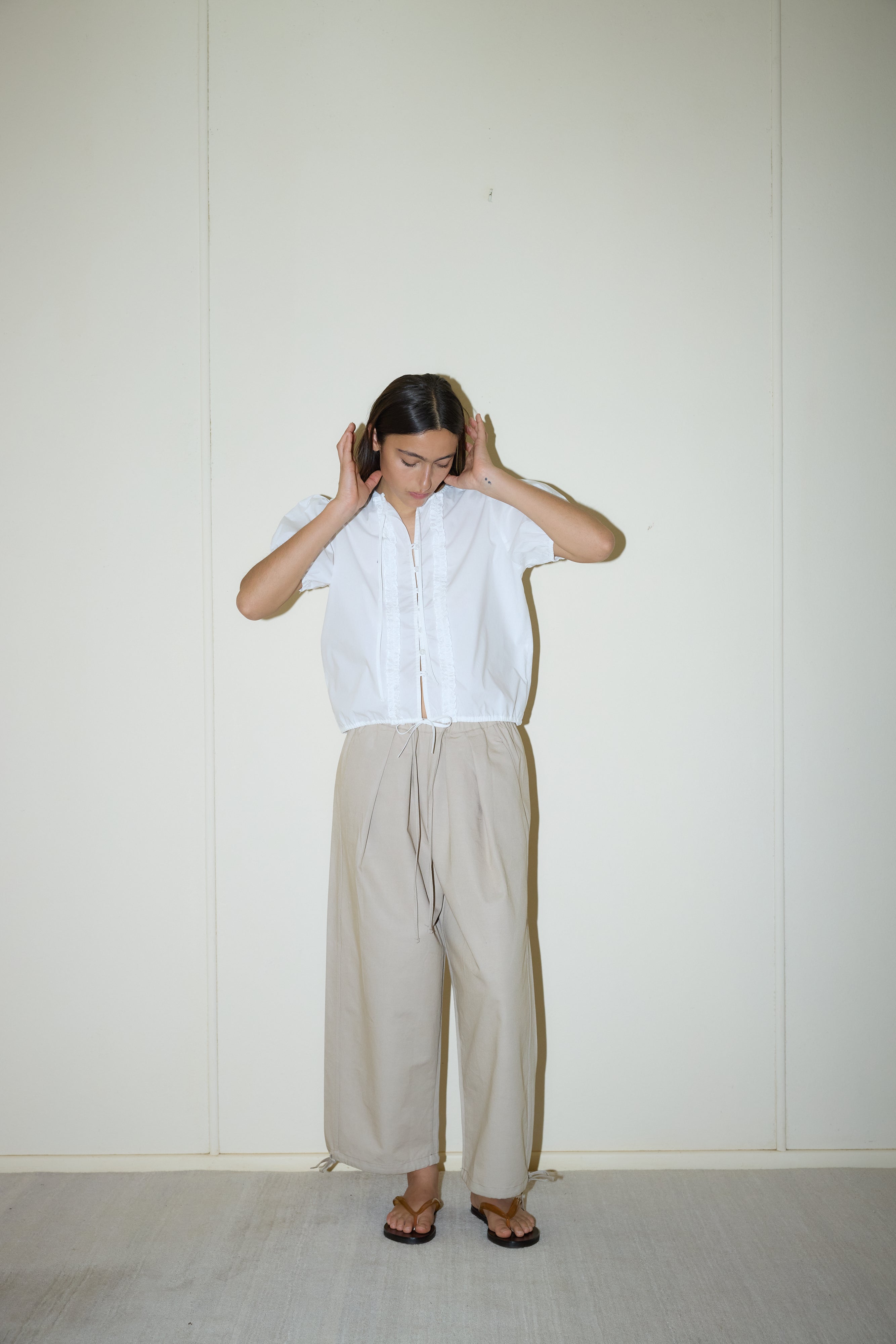 DRAWCORD WIDE LEG PANT - CREAM