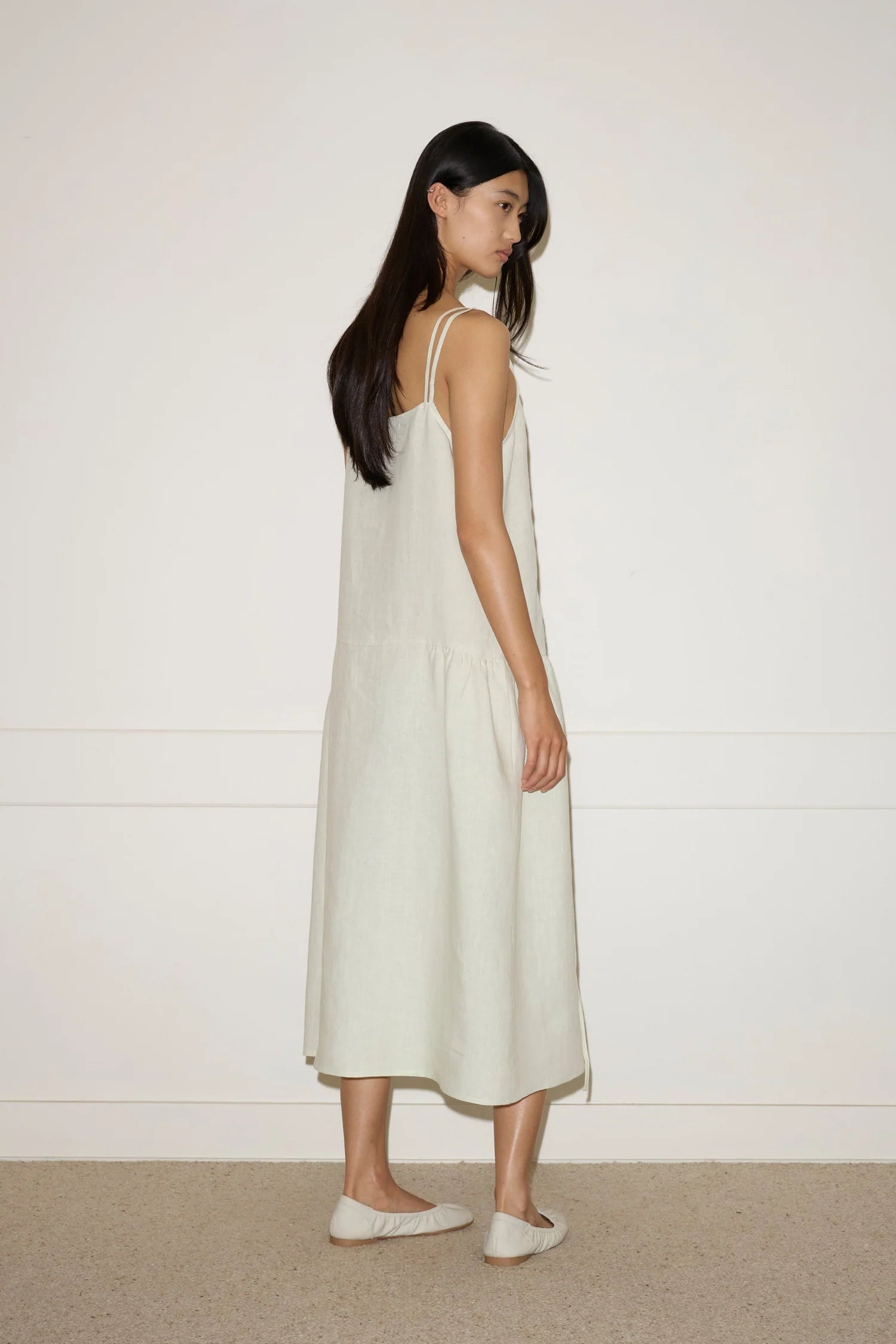 LINEN STRAP DRESS - PASTEL PISTACHIO