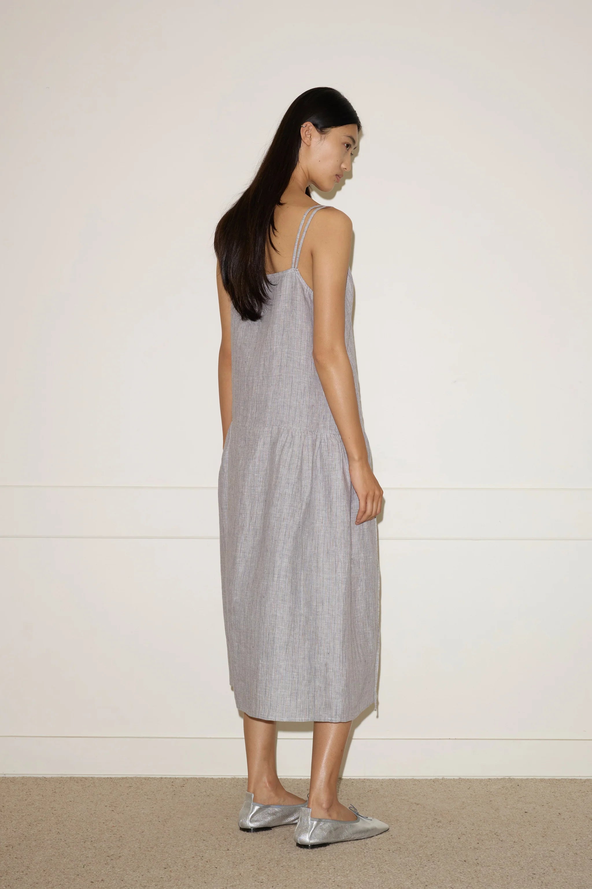 LINEN STRAP DRESS - HAZE BLUE