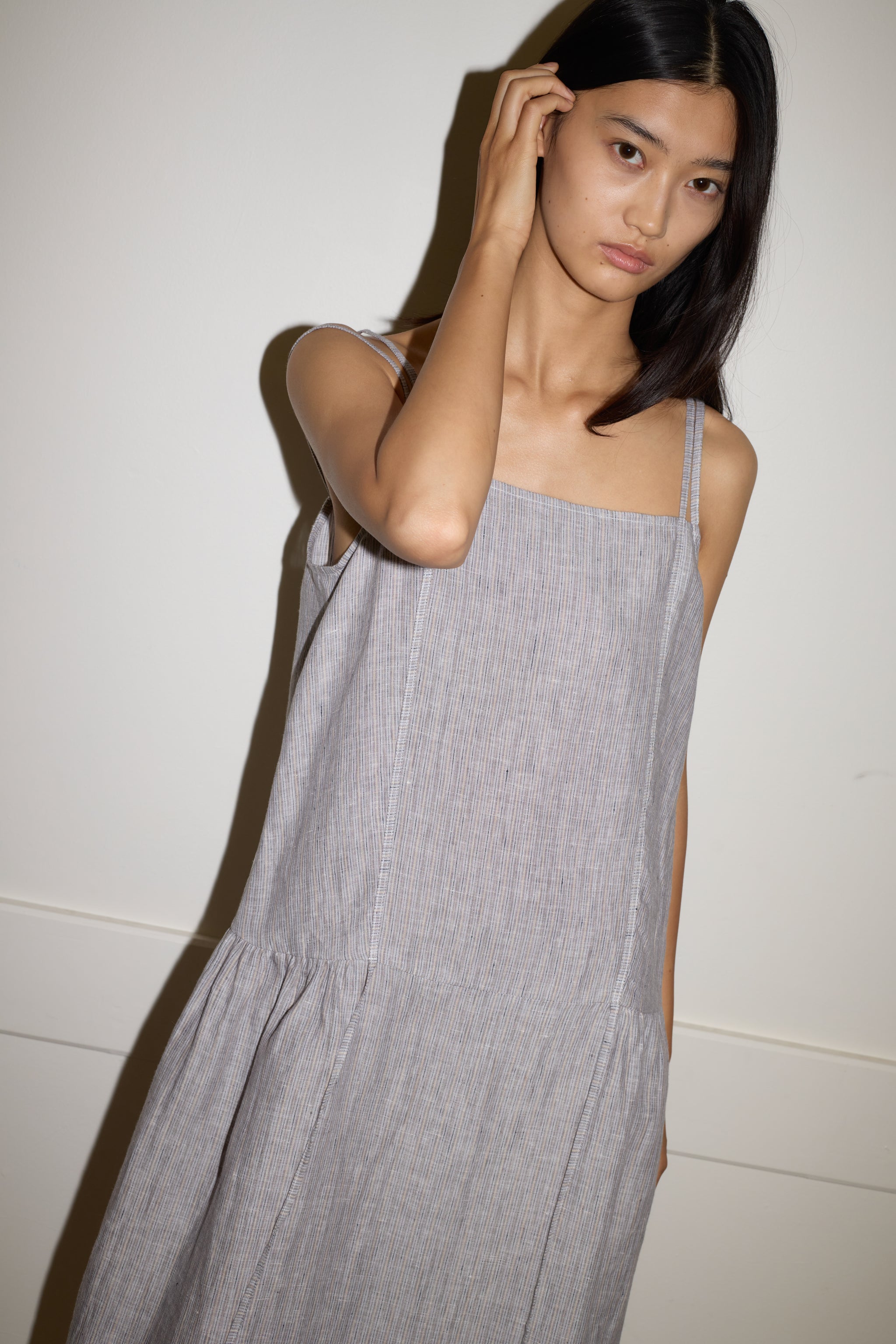 LINEN STRAP DRESS - HAZE BLUE