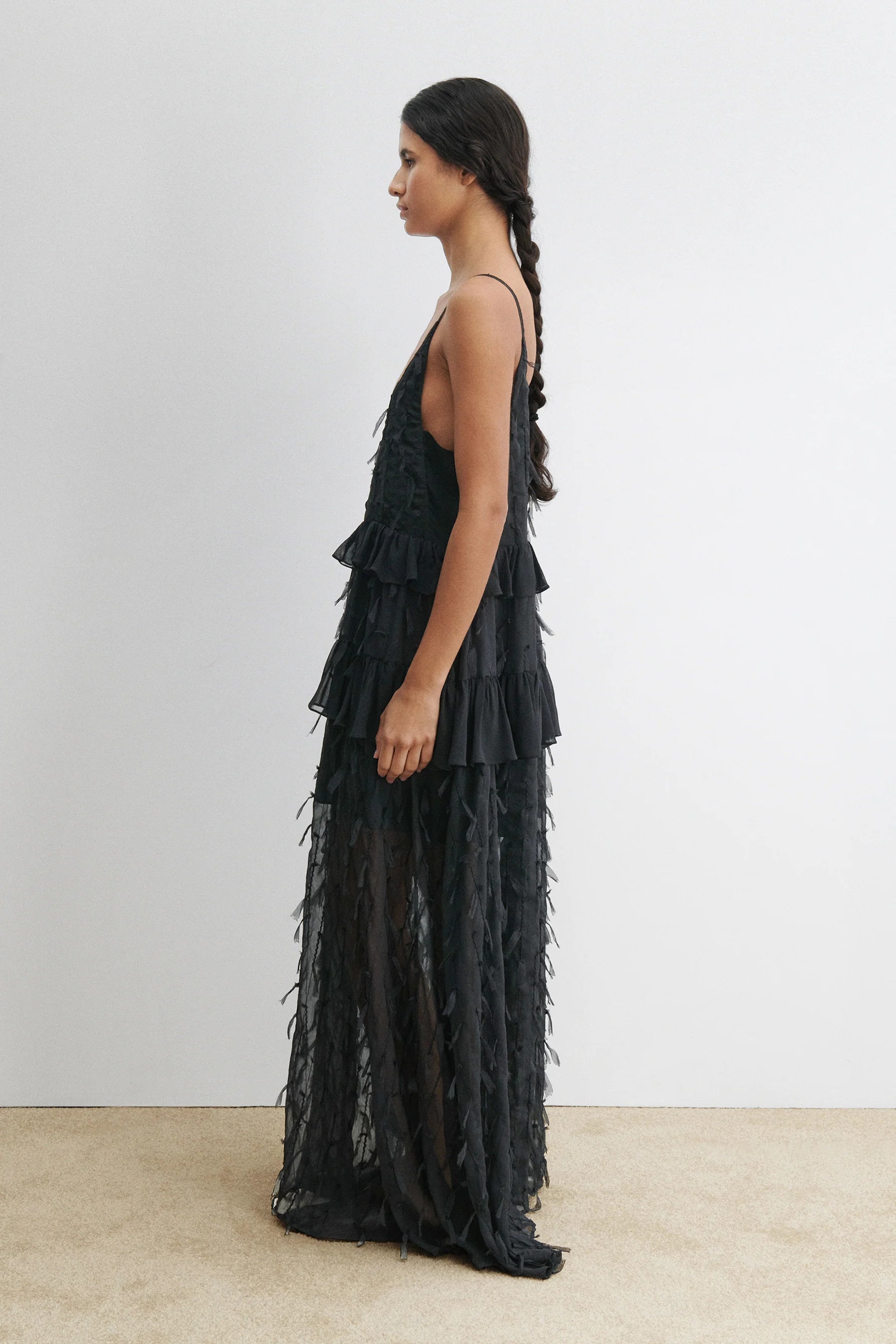 CORBIN DRESS - BLACK FEATHERED CHIFFON