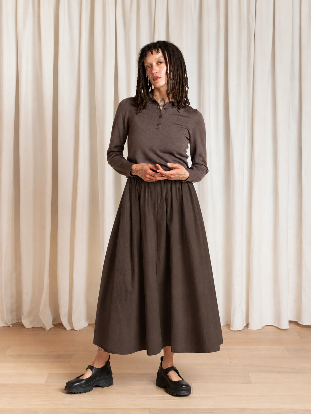 FULL SKIRT - DARK BROWN