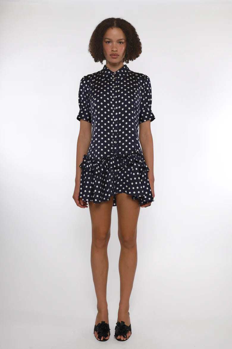 SNOOD DRESS - NAVY POLKA DOT