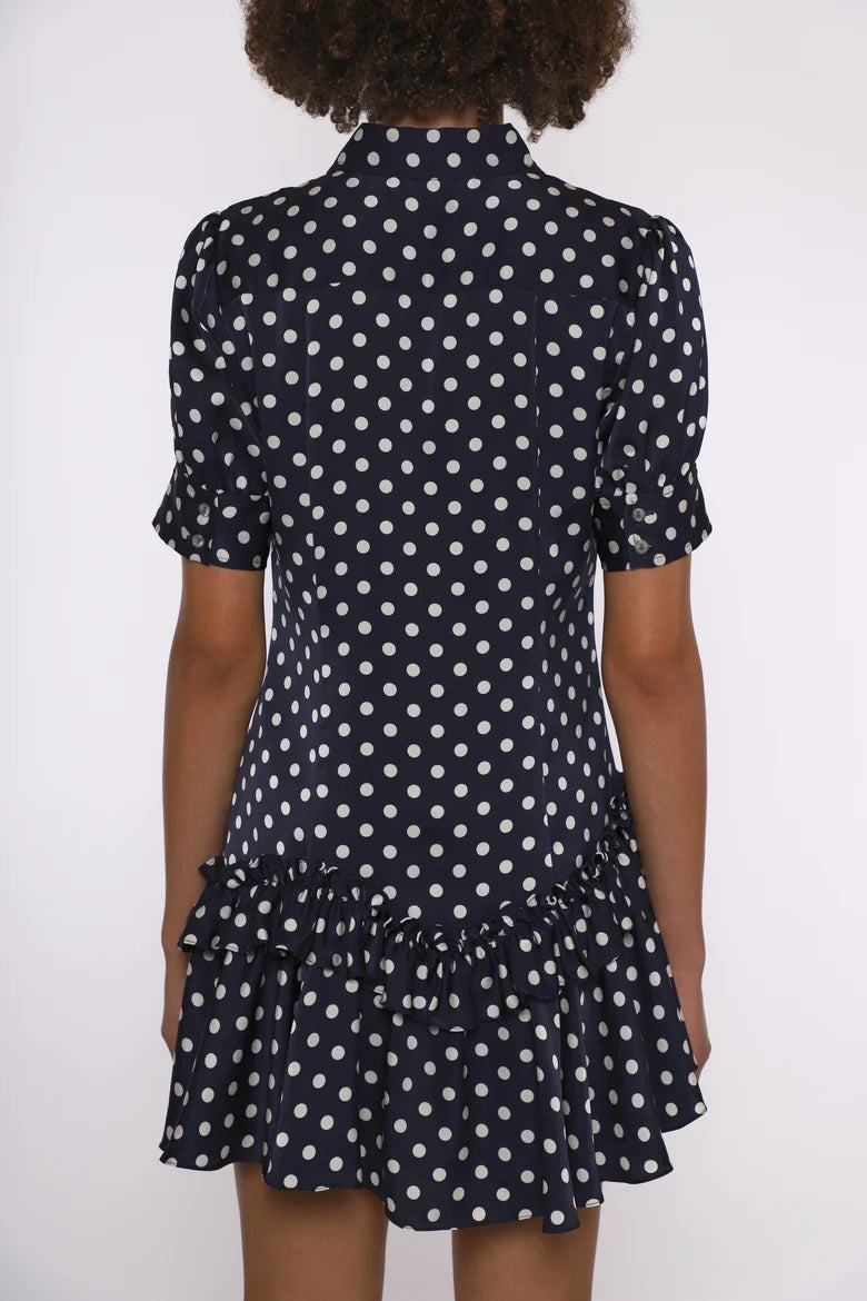 SNOOD DRESS - NAVY POLKA DOT