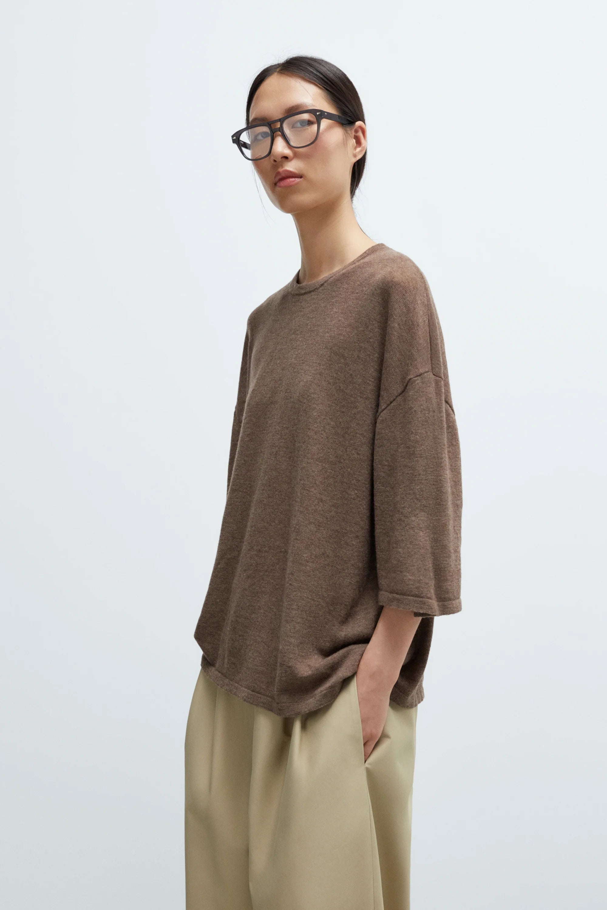 MERINO WOOL OVERSIZED T-SHIRT - DEEP TAUPE