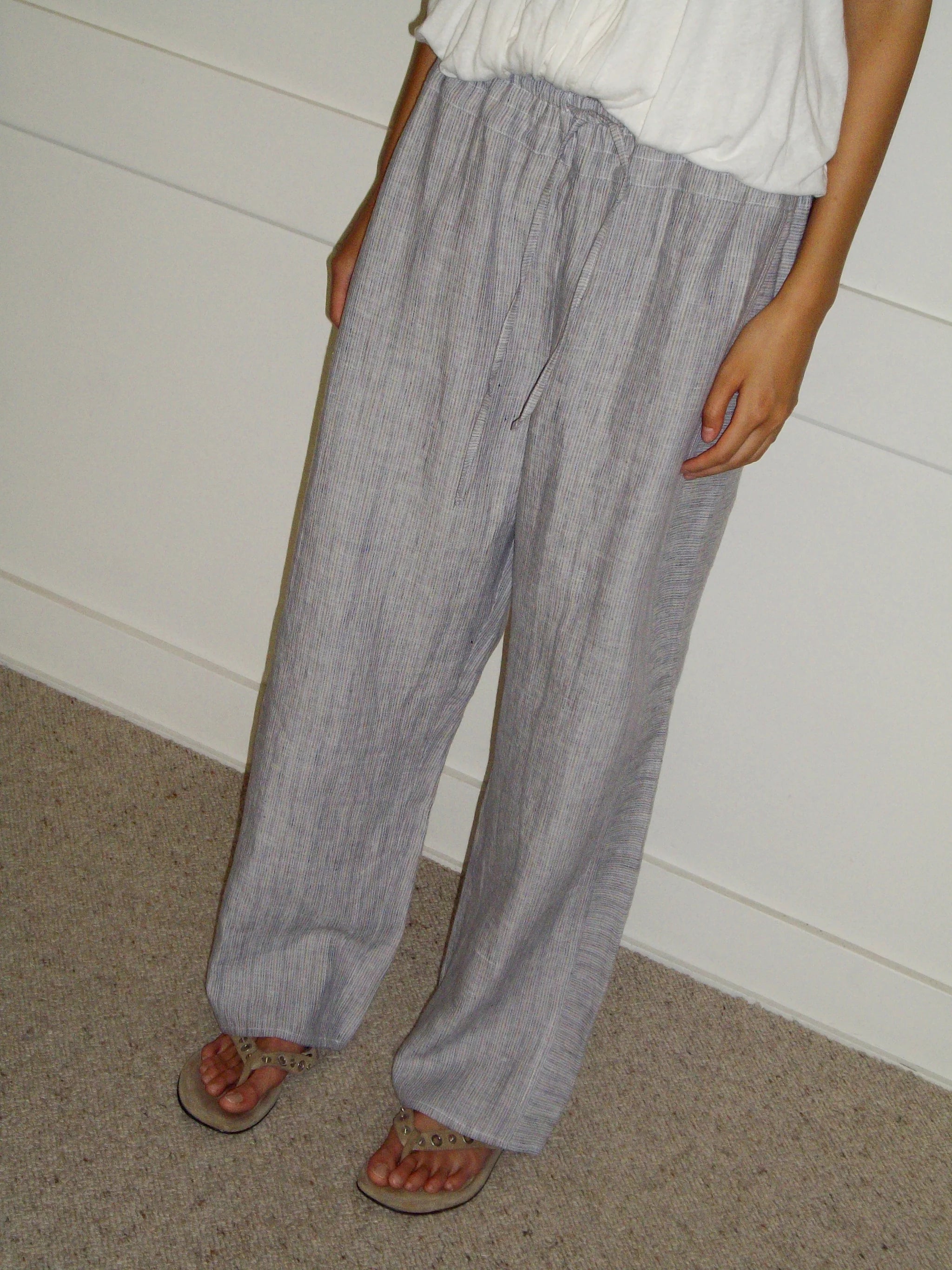 DOUBLE WAIST LINEN PANT - HAZE BLUE