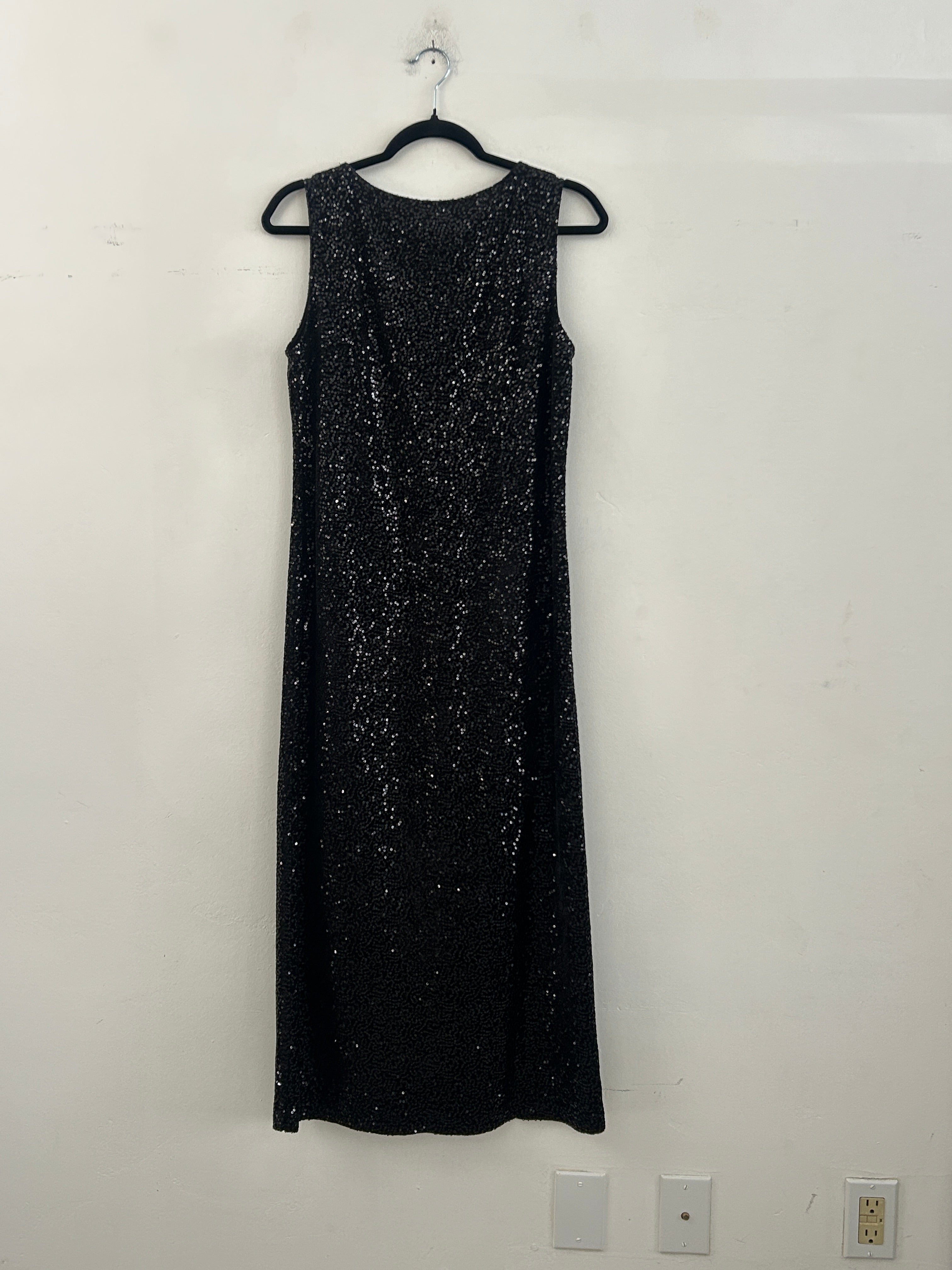 SAMPLE - LOW BACK COLUMN DRESS - BLACK SEQUINS