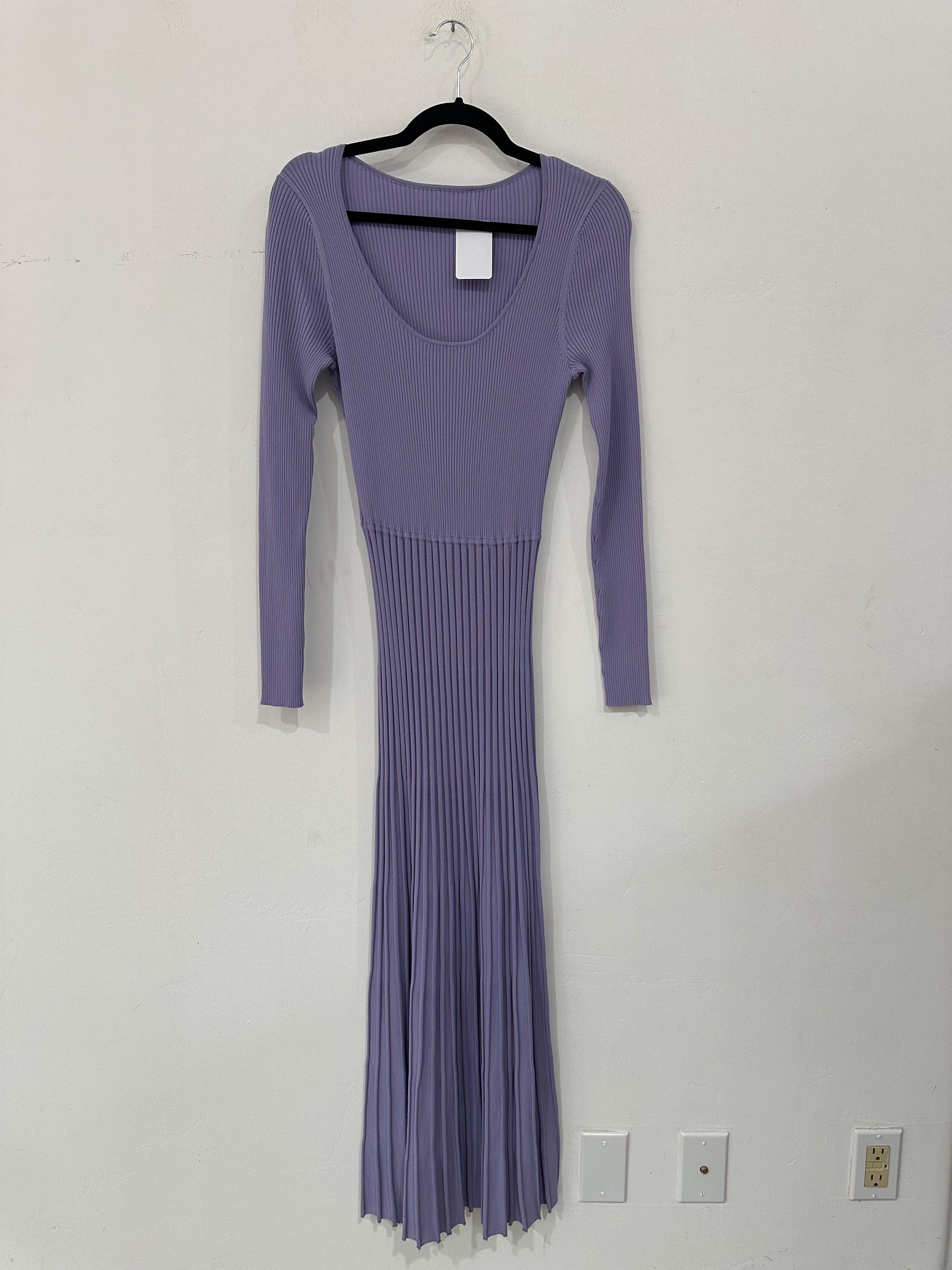 SAMPLE - DROP WAIST LS KNIT PLEATED DRESS - LILAC