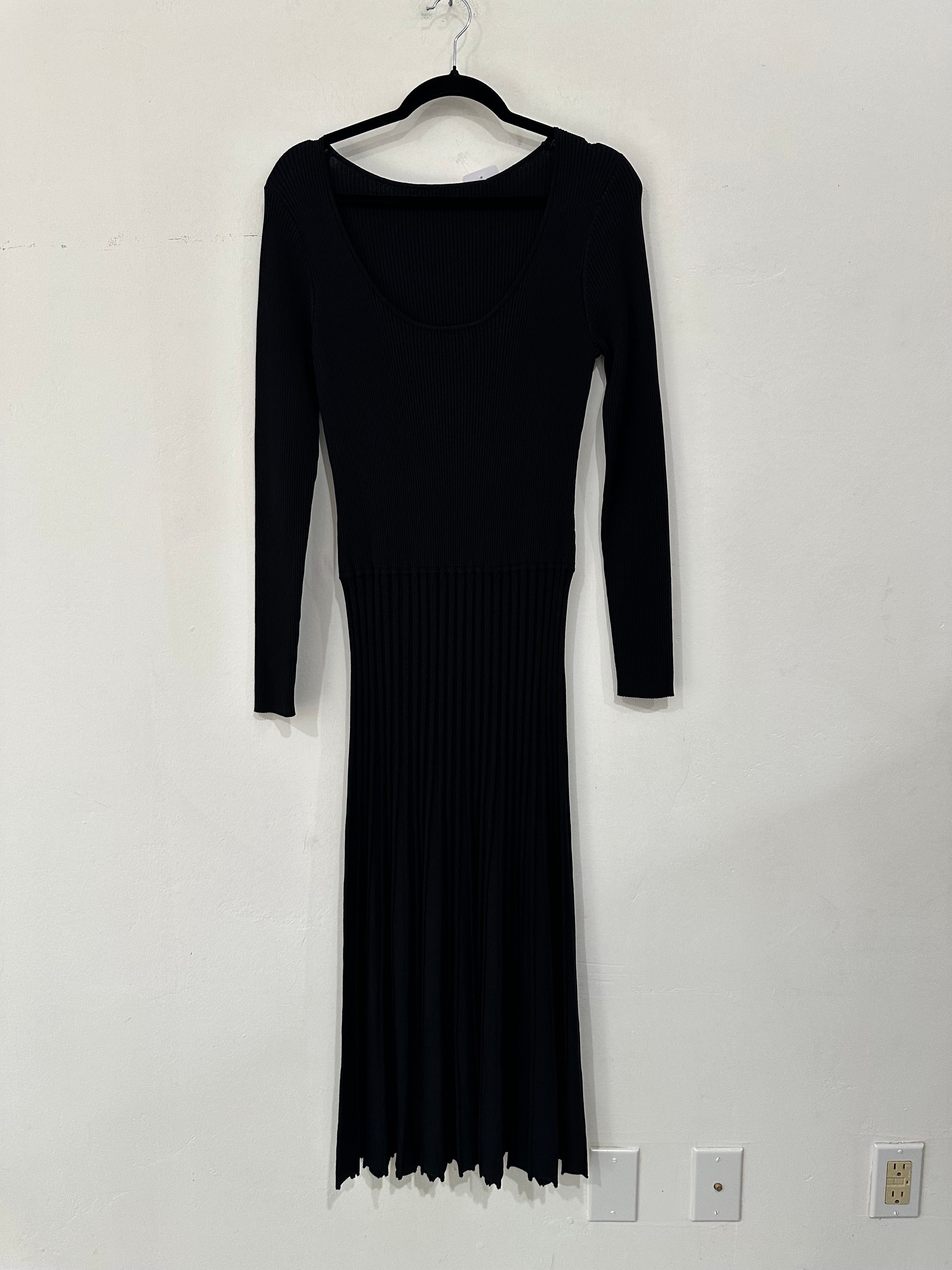 SAMPLE - DROP WAIST LS KNIT PLEATED DRESS - BLACK