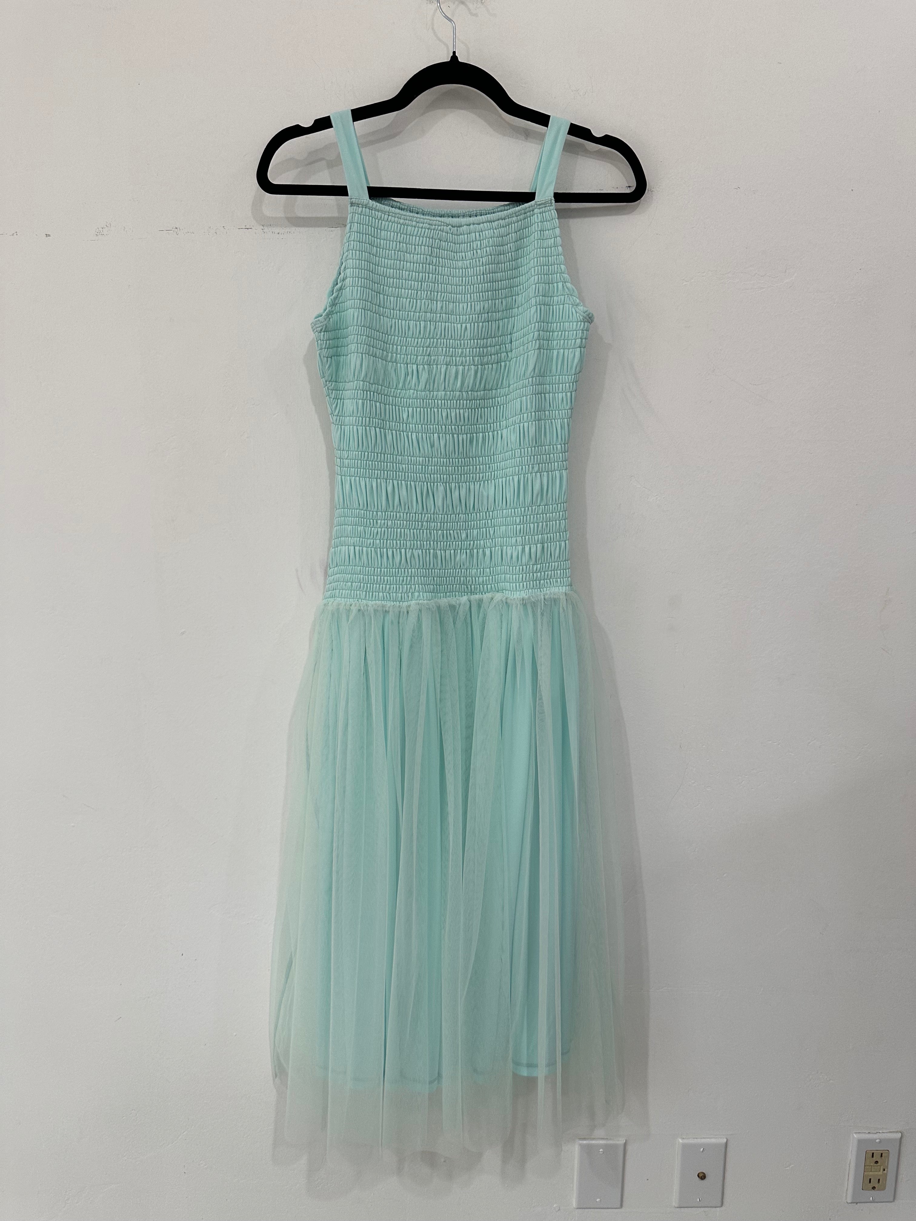 SAMPLE - DROP WAIST SMOCKED MESH DRESS - MINT