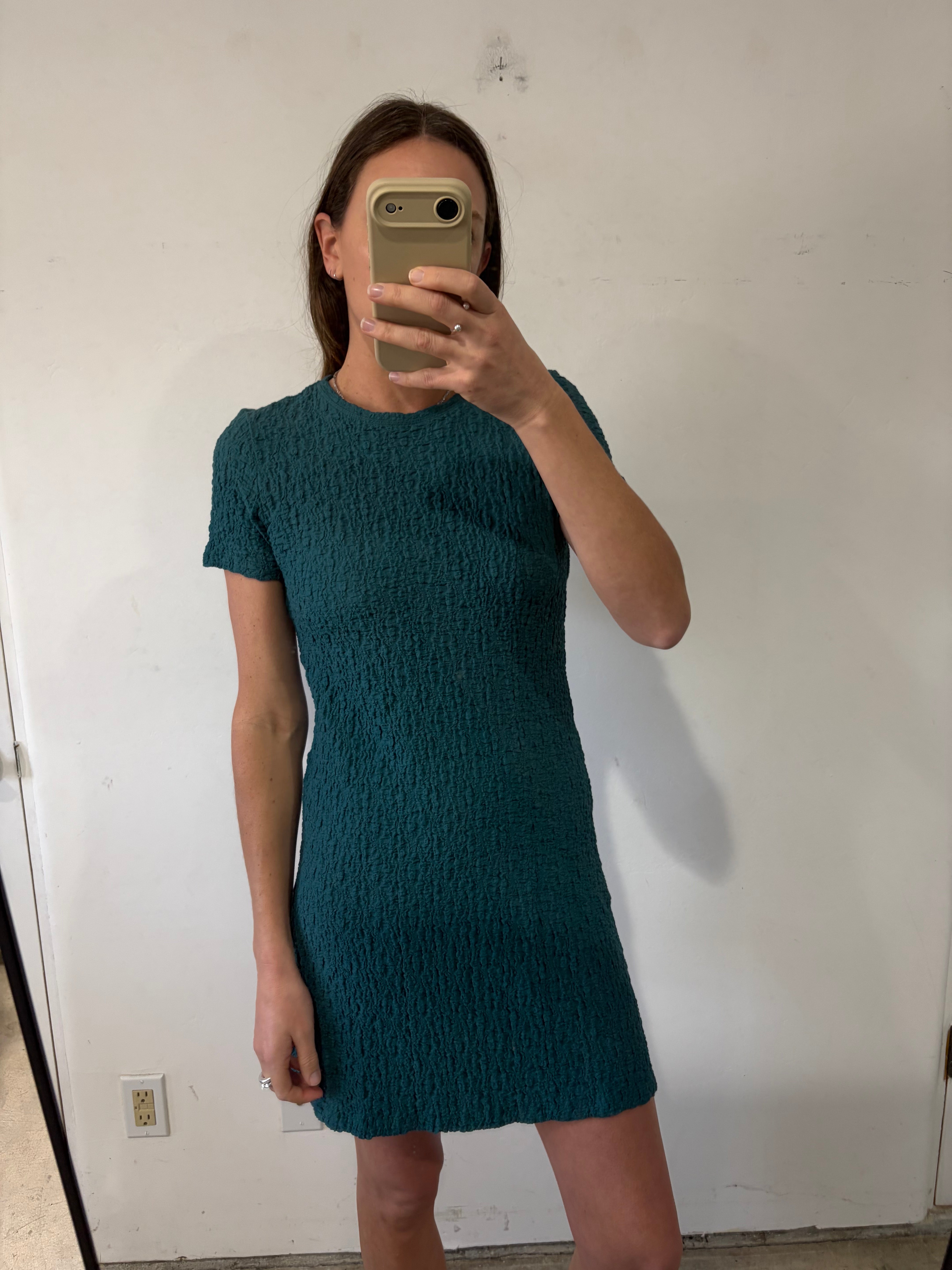 SAMPLE - TEXTURED T-SHIRT MINI DRESS DRESS - DEEP TEAL