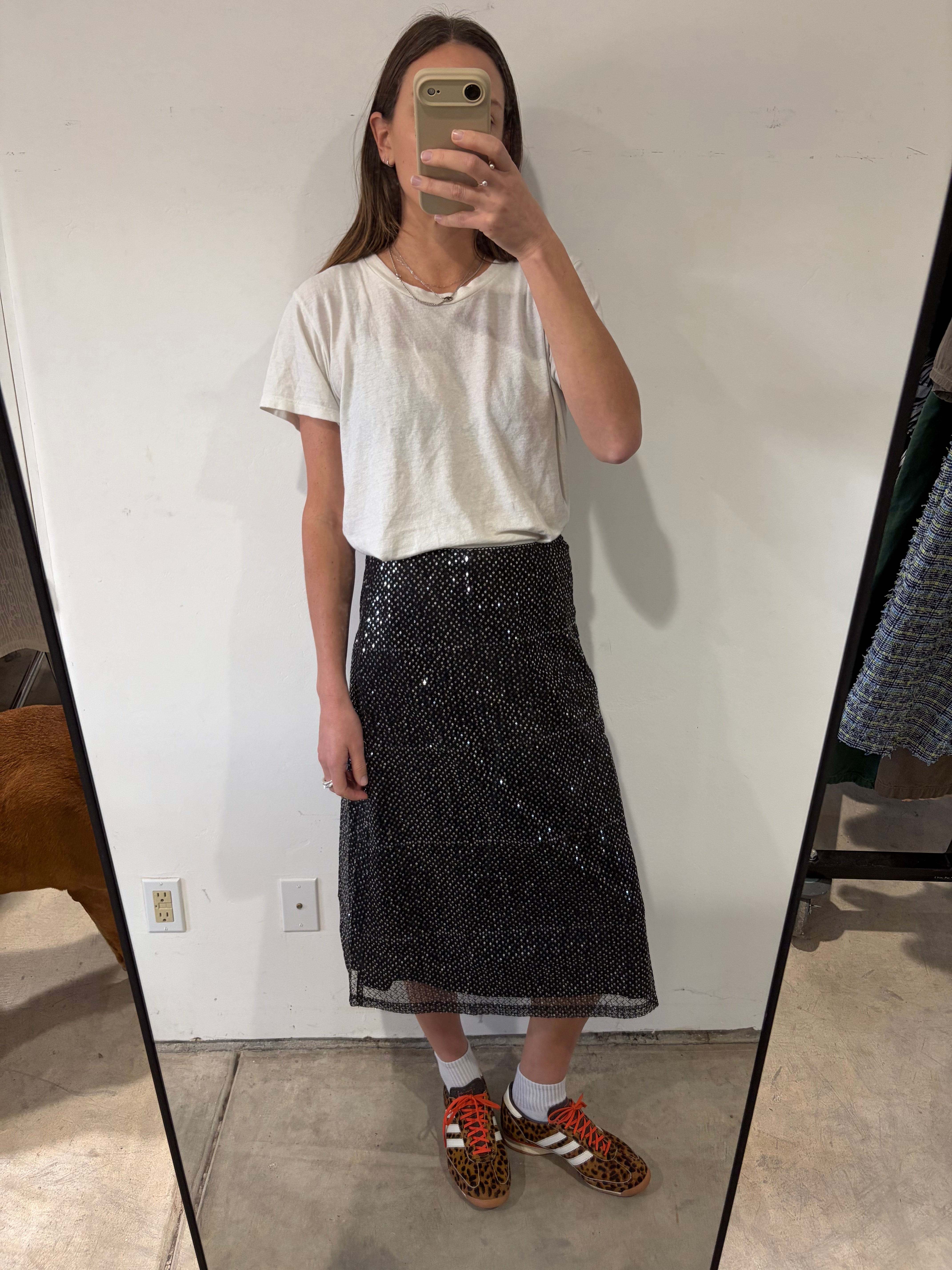 SAMPLE - LINED SLIM MIDI SKIRT - SILVER SEQUINS