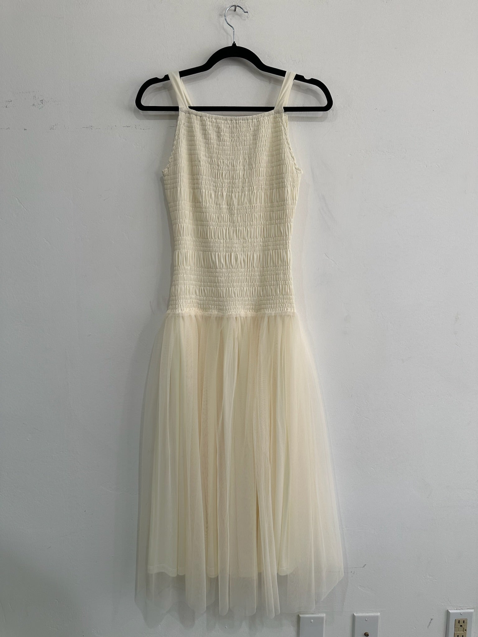 SAMPLE - DROP WAIST SMOCKED MESH DRESS - BUTTER