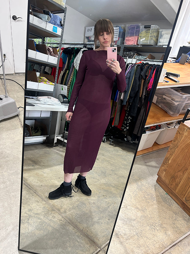 SAMPLE - PLEATED MESH DRESS - PLUM