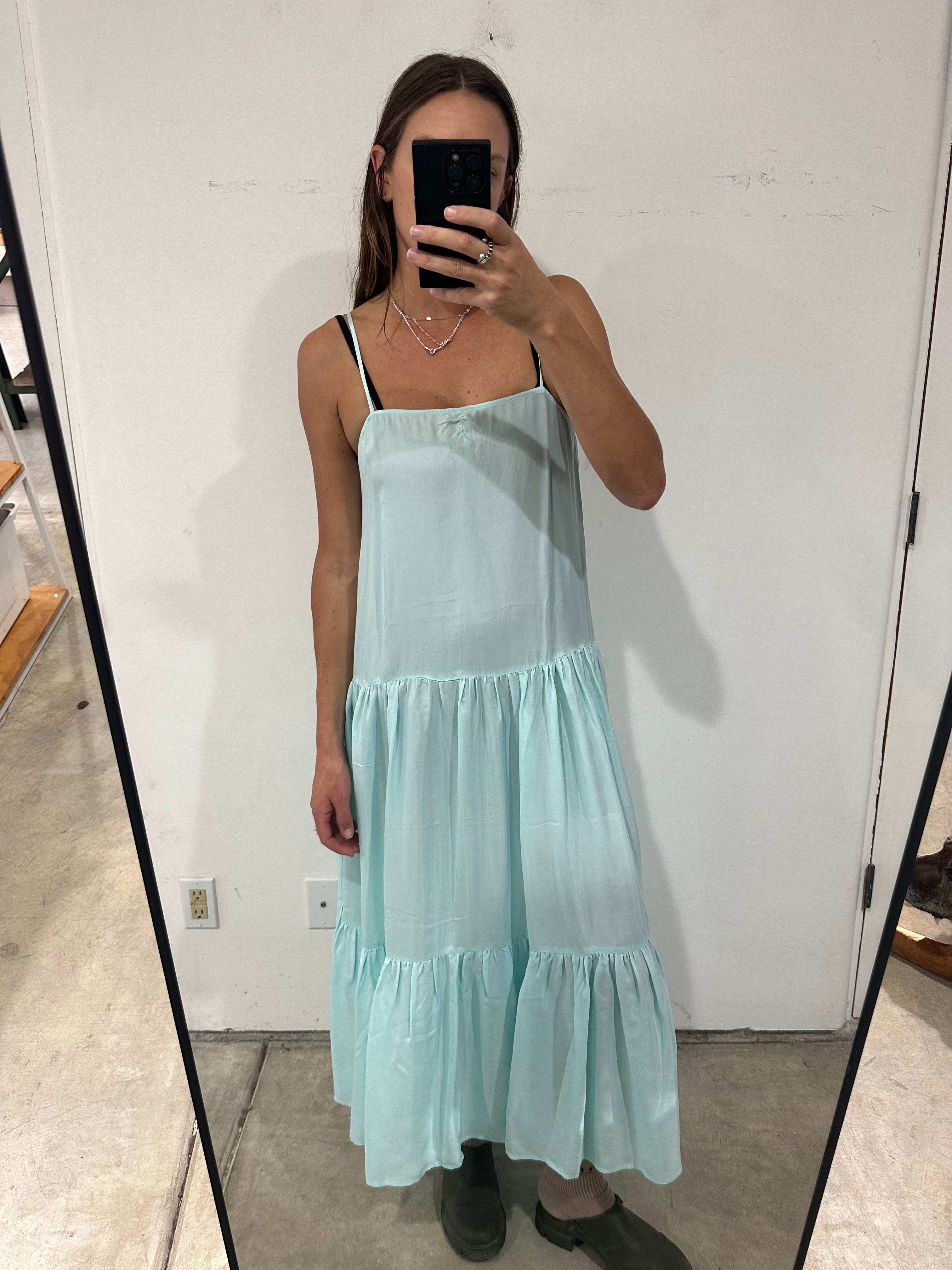 SAMPLE - CUPRO TIERED SLIP DRESS - AQUA