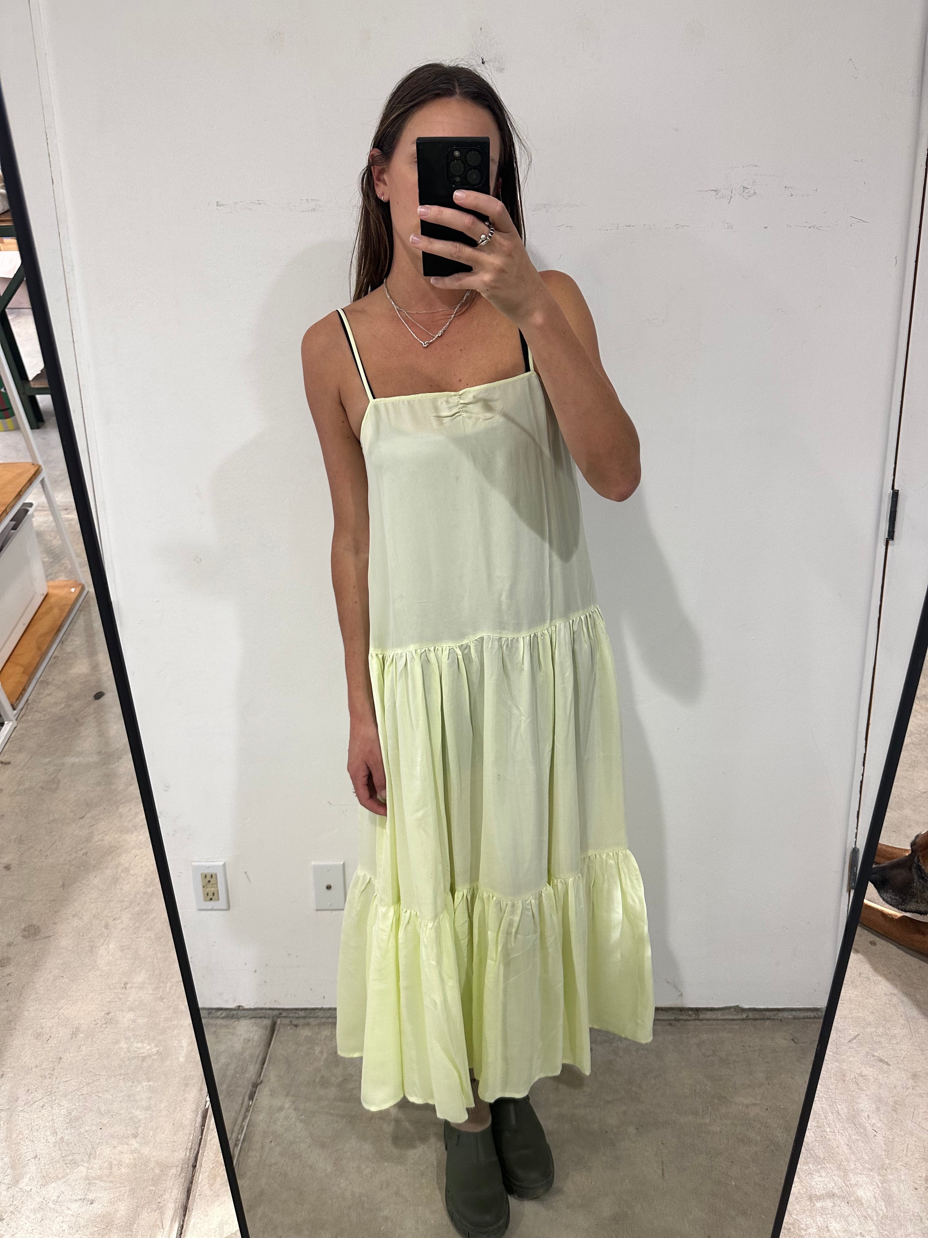 SAMPLE - CUPRO TIERED SLIP DRESS - LEMON