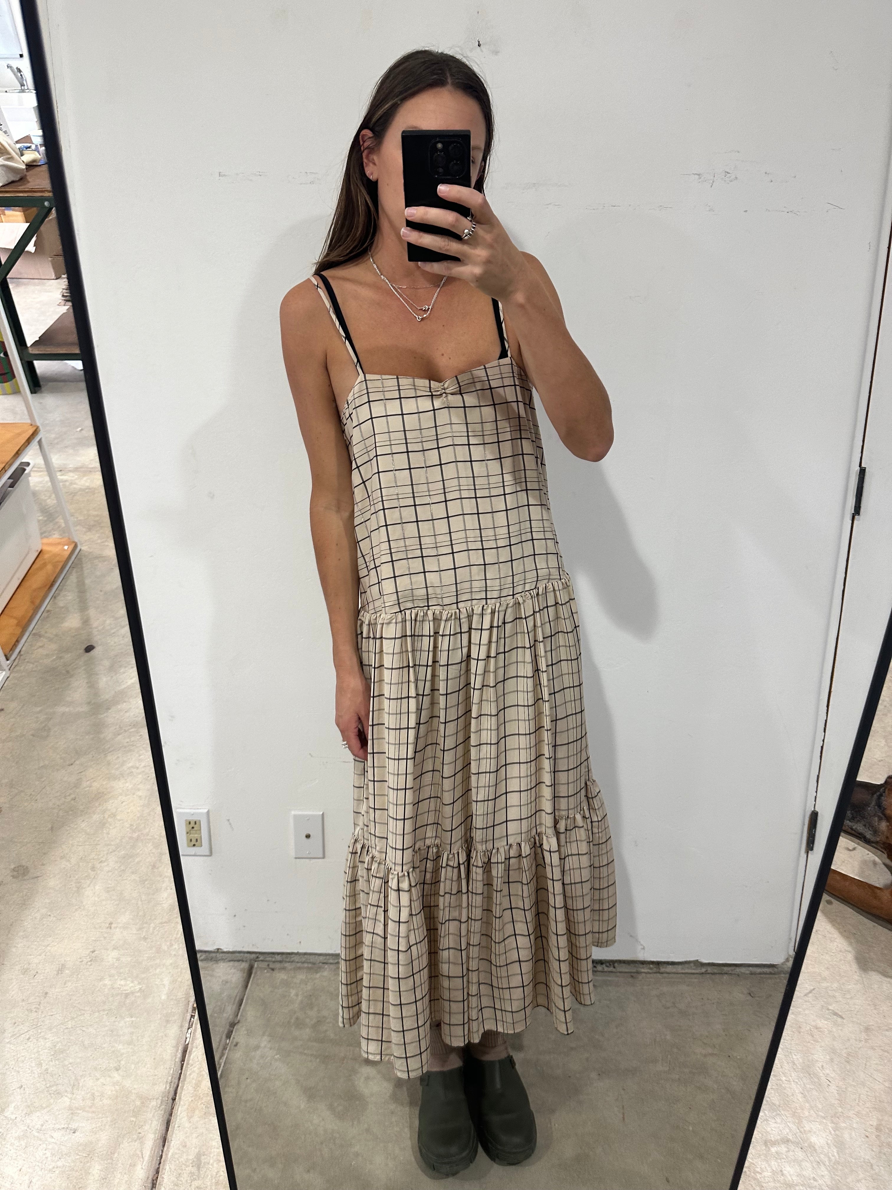 SAMPLE - SILK TIERED TANK DRESS - CREAM CHECK