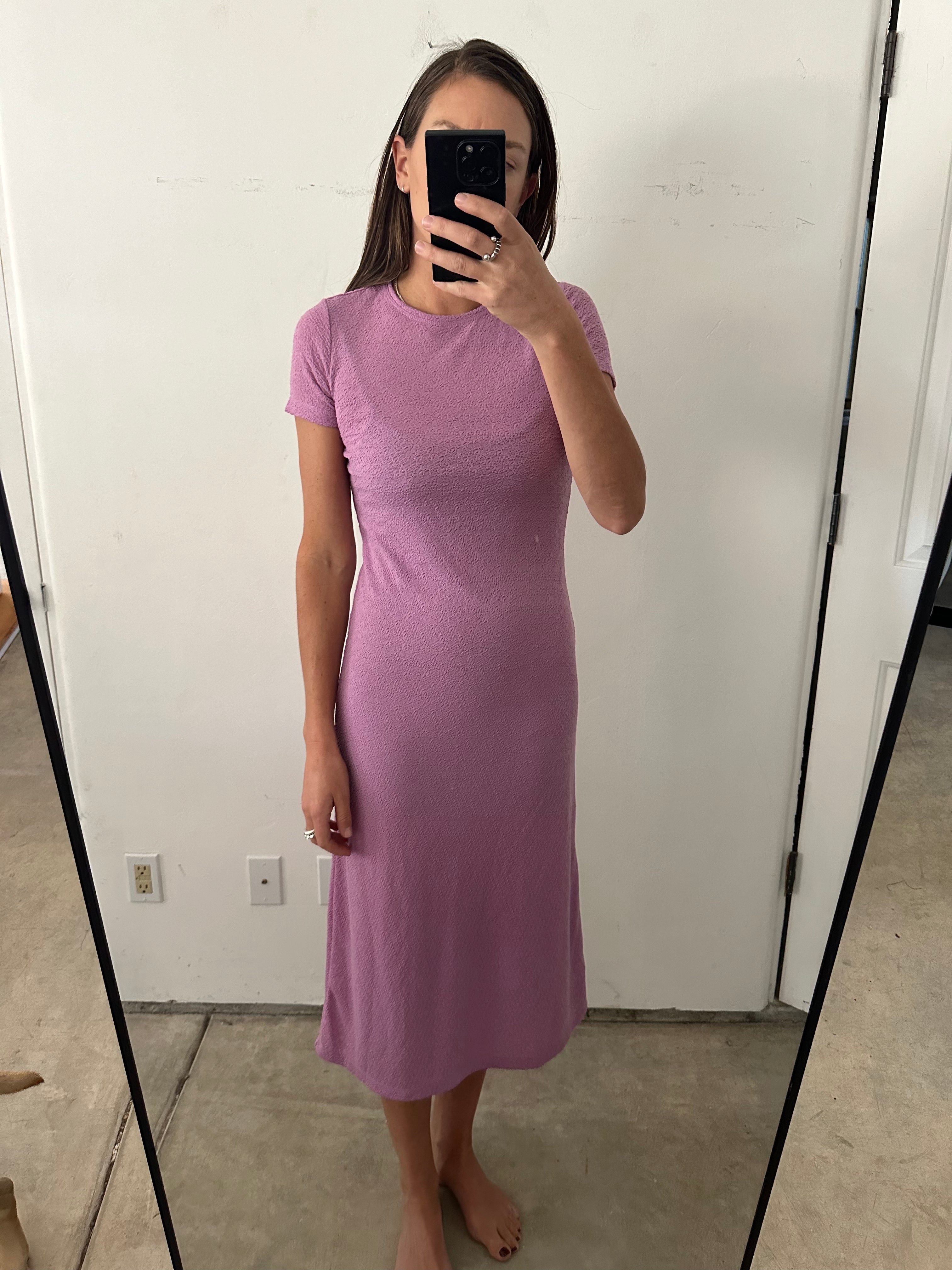 SAMPLE - TEXTURED T-SHIRT DRESS - PLUM