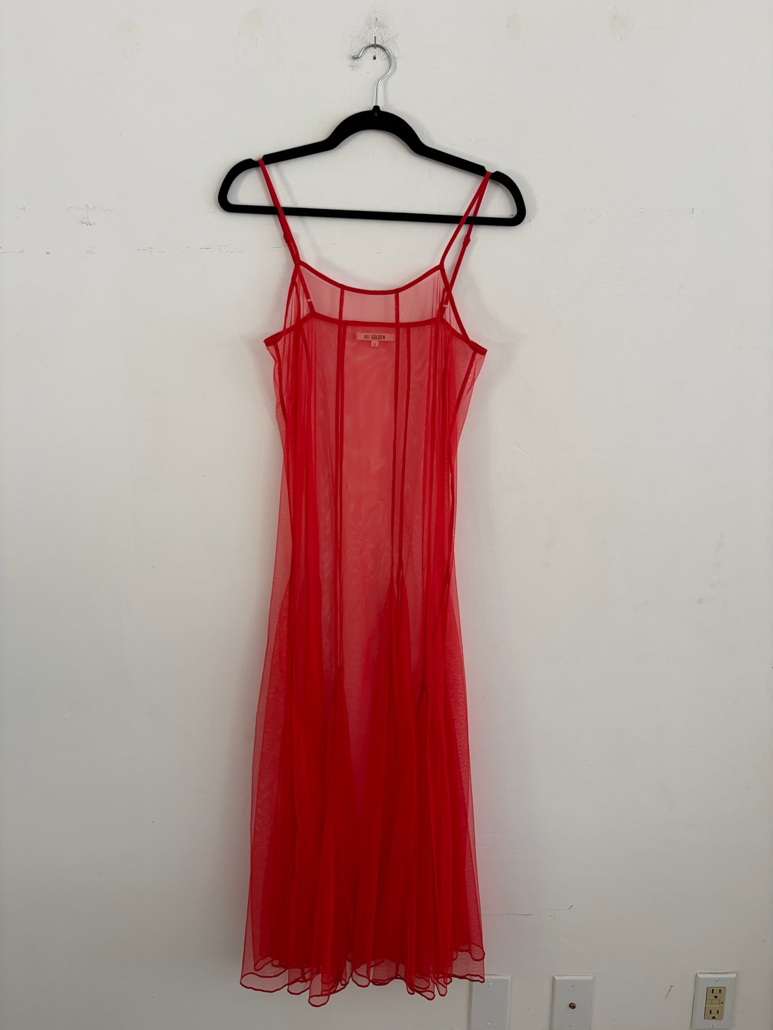 mesh dress red SAMPLE - PANELED Sheer mesh allows a beguiling glimpse of skin in this one self-portrait - Red Rhinestone Fishnet