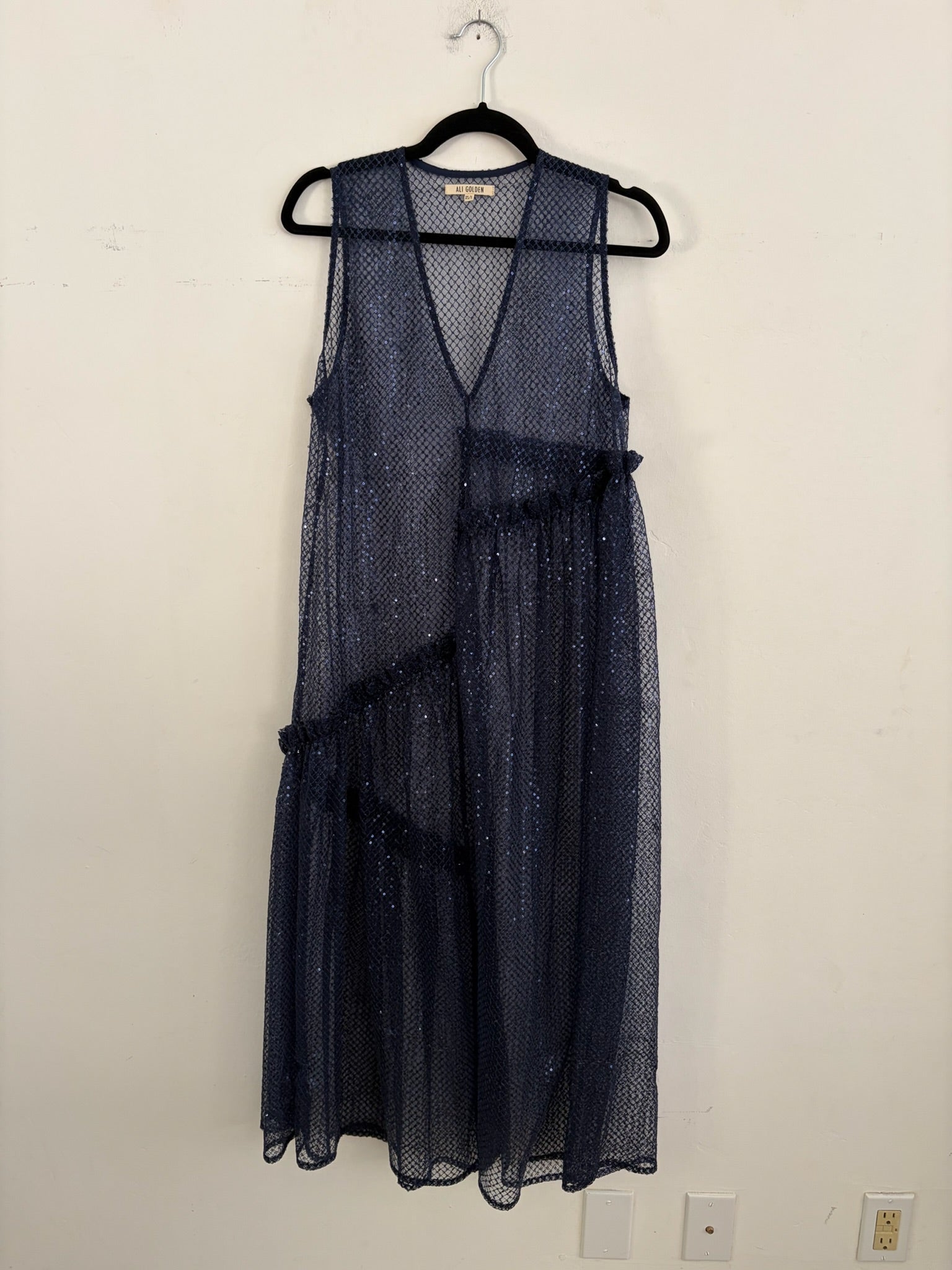 SAMPLE - NEW V-NECK DRESS W/ RUFFLES - BLUE/BLUE SEQUINS