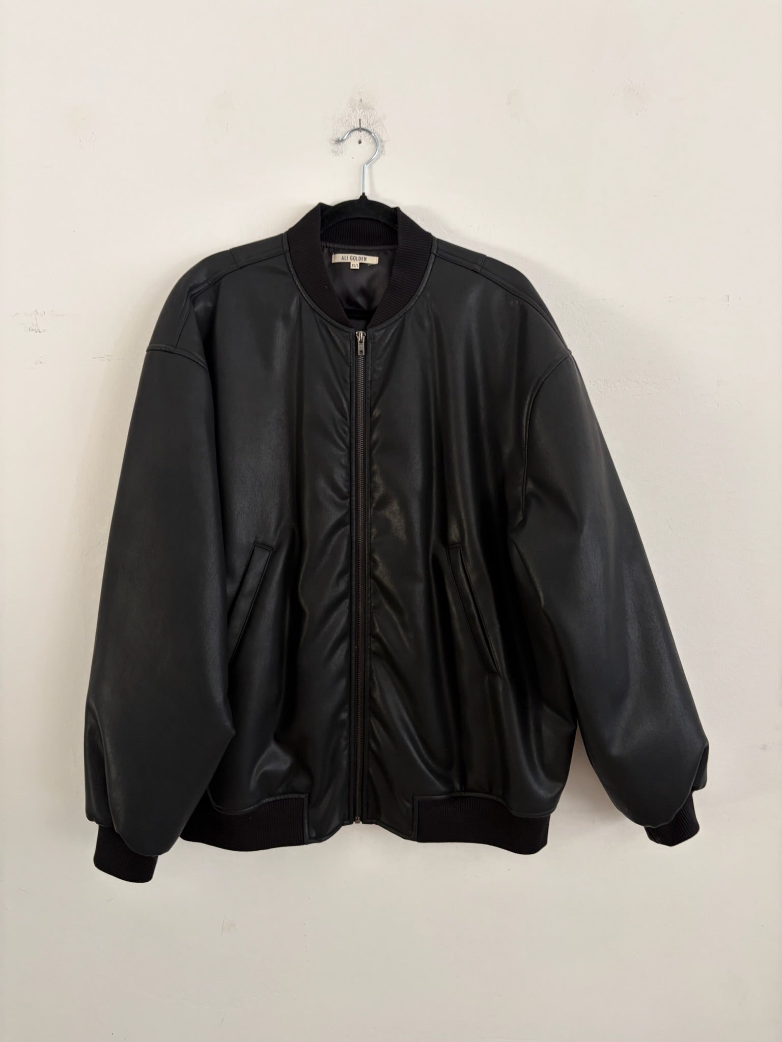 SAMPLE - FAUX LEATHER OVERSIZED BOMBER JACKET - BLACK