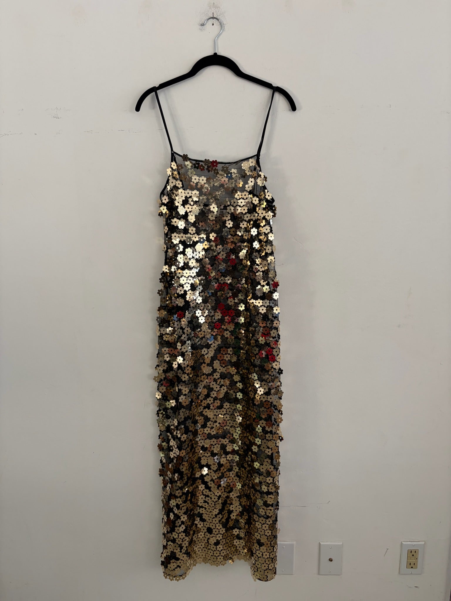 SAMPLE - SQUARE NECK SLIP DRESS - GOLD FLOWER SEQUIN