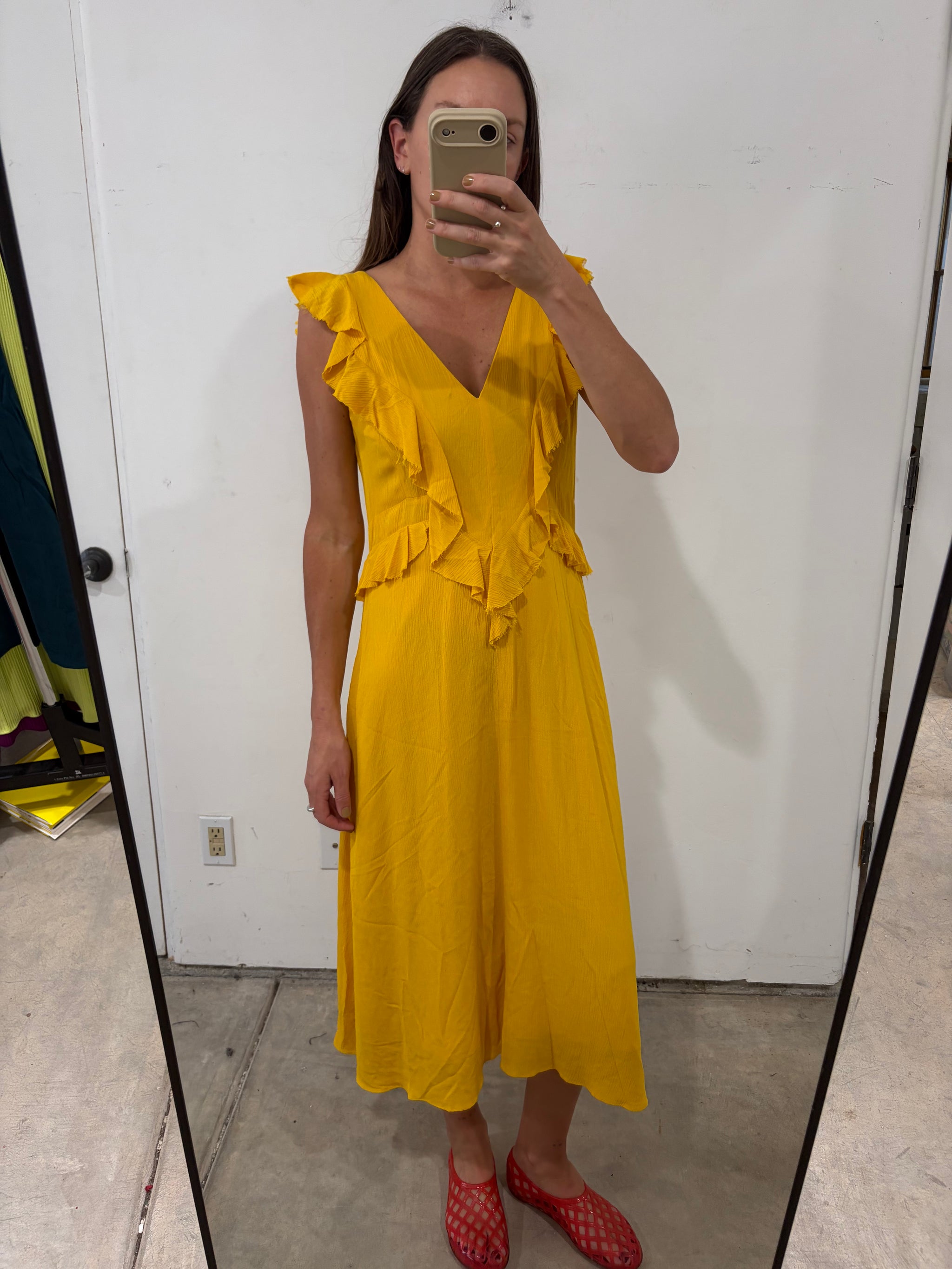 RACHEL COMEY - V-NECK RUFFLE MIDI DRESS