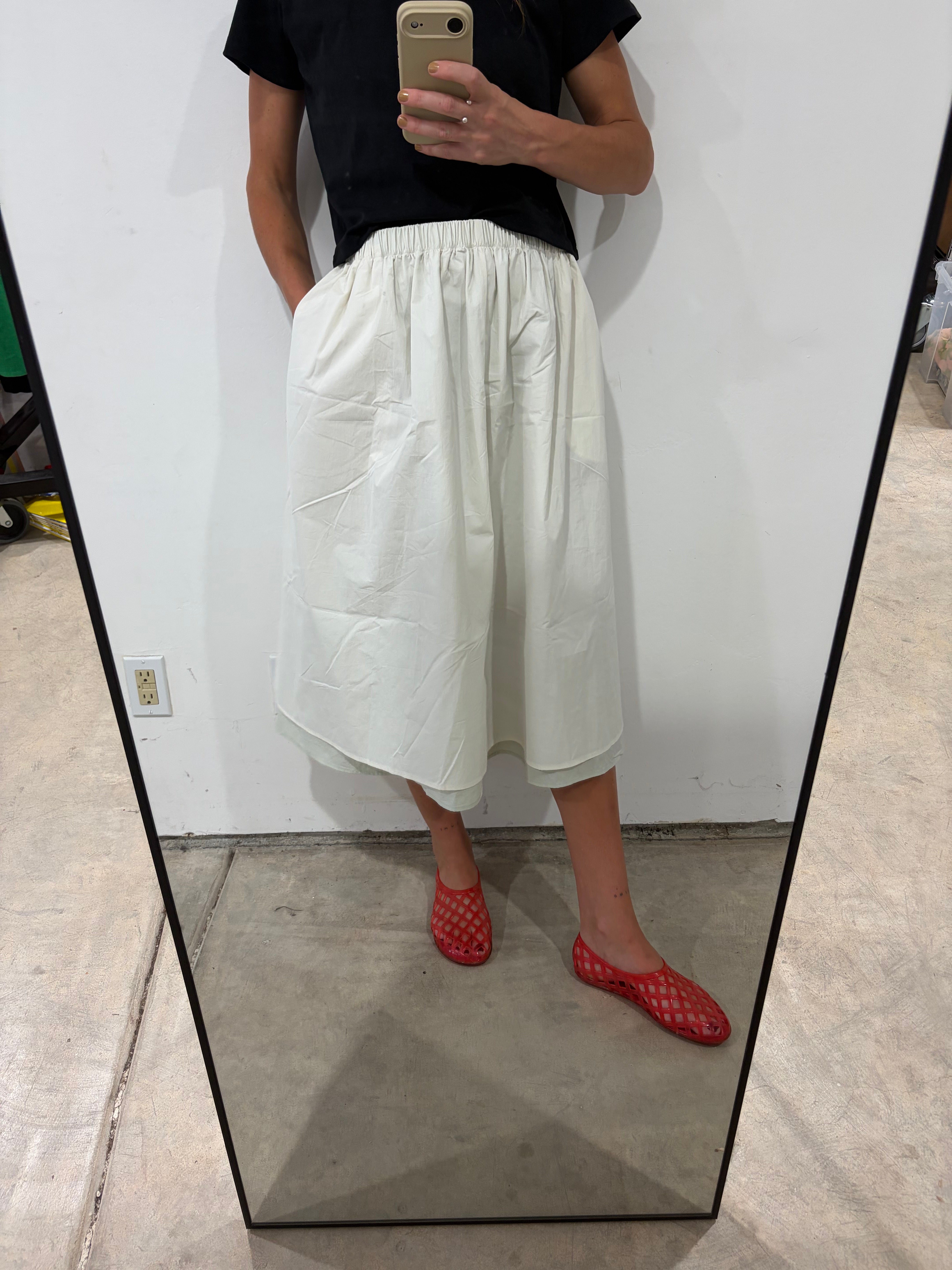 SAMPLE - DOUBLE LAYER FULL SKIRT - ECRU/LIGHT GREEN