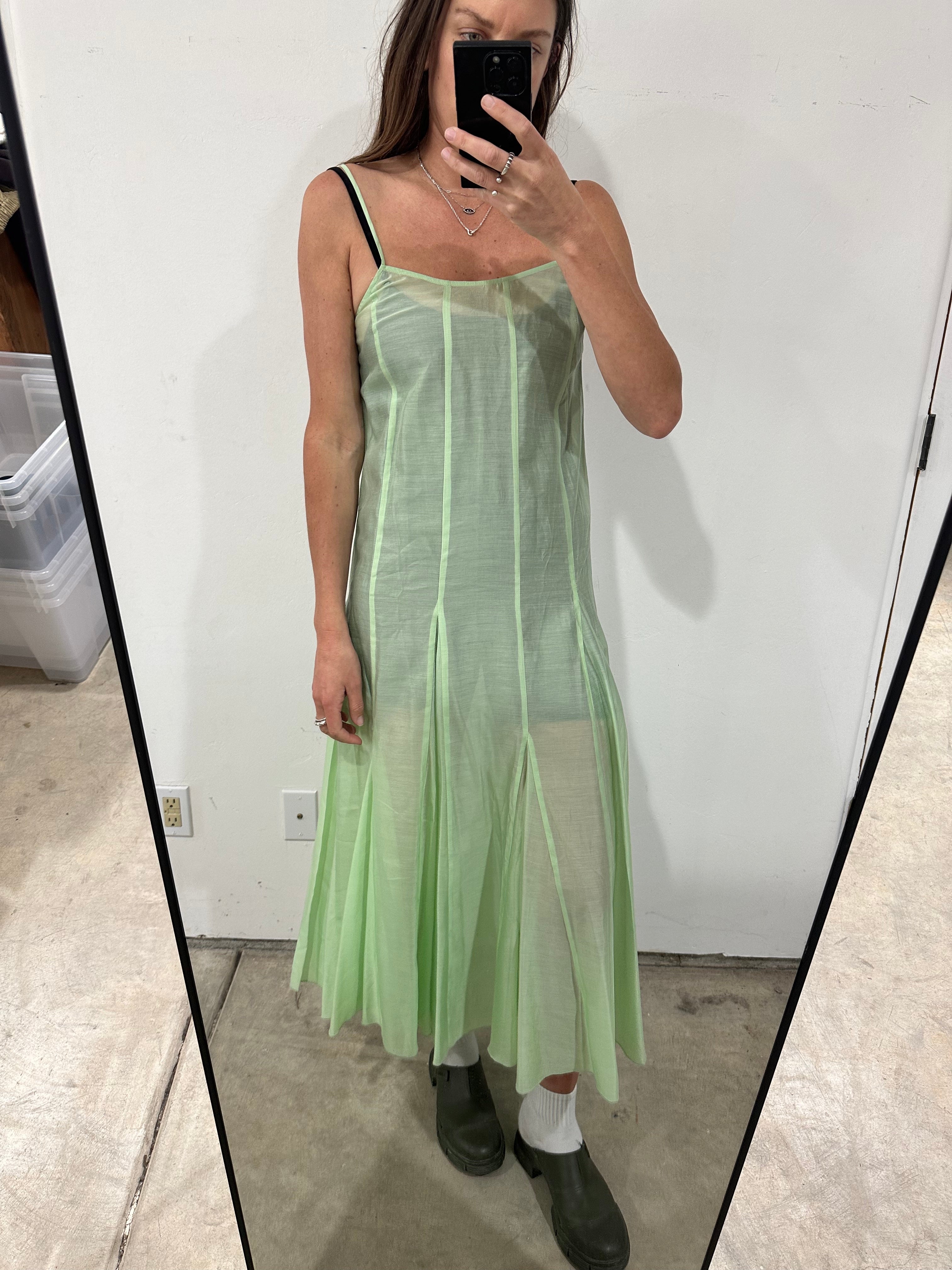 SAMPLE - PANELED DRESS - LIGHT GRASS
