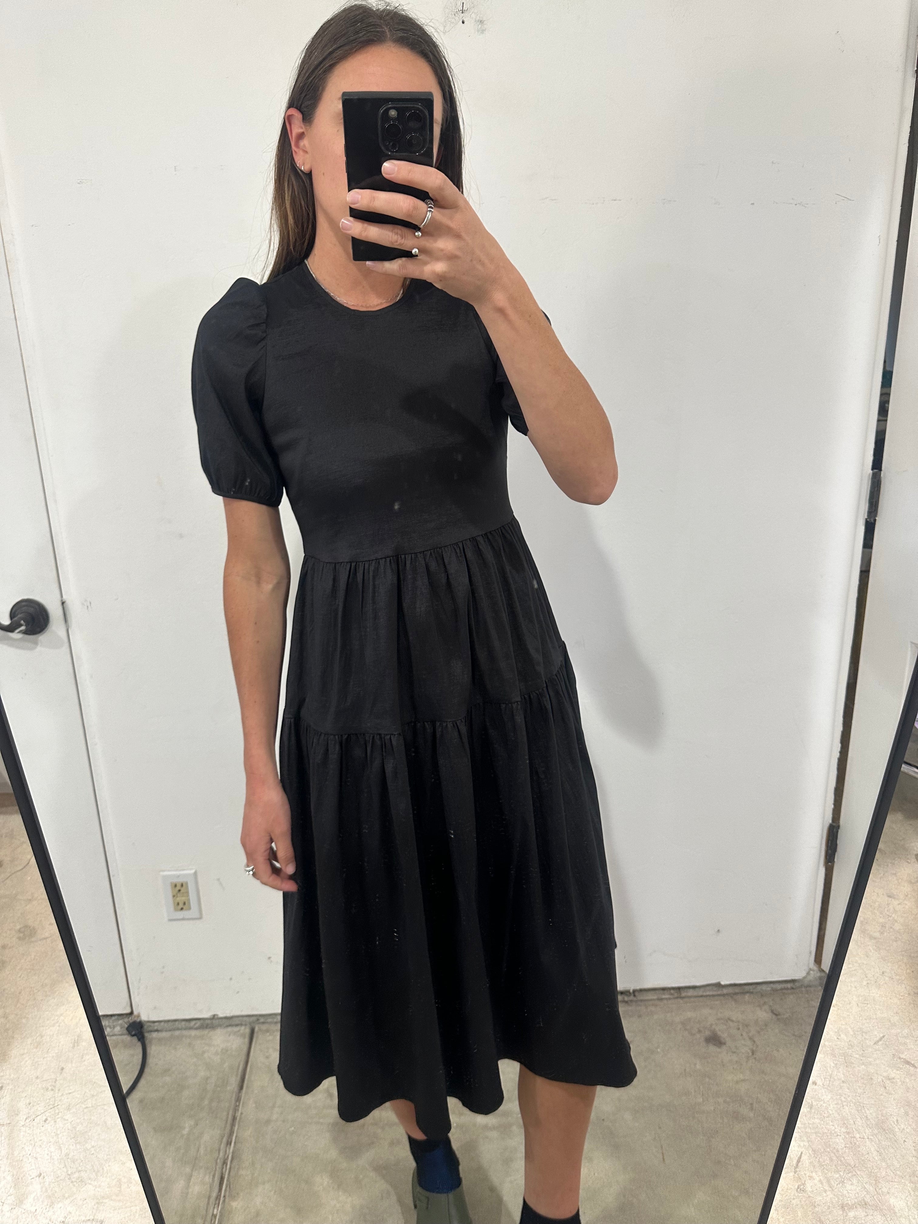 SAMPLE - STRETCH RUFFLE DRESS - BLACK