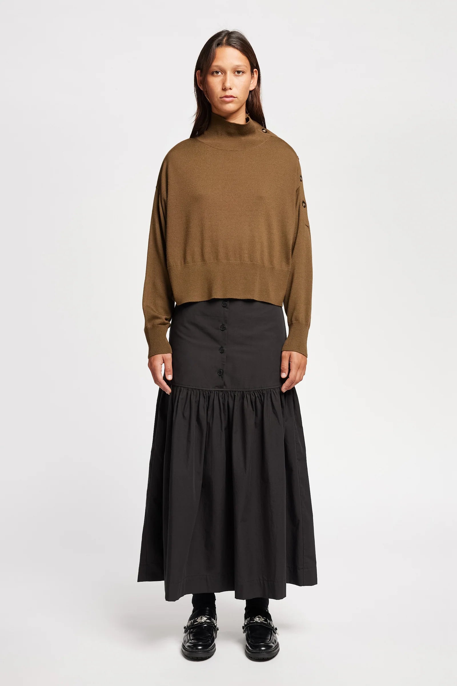 IMPART MOCK NECK SWEATER - BROWN