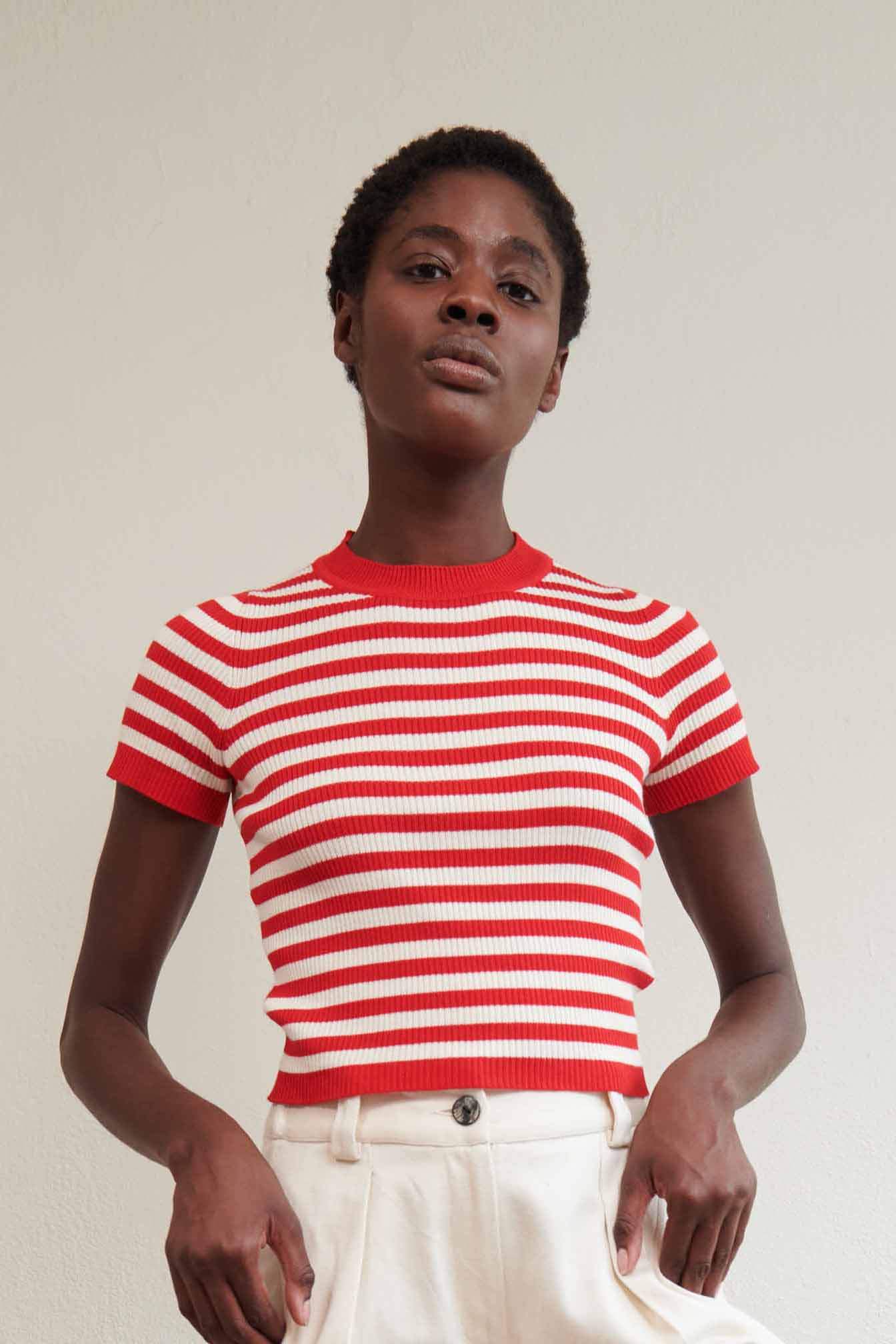 JONES RIBBED TEE - PIQUILLO STRIPE