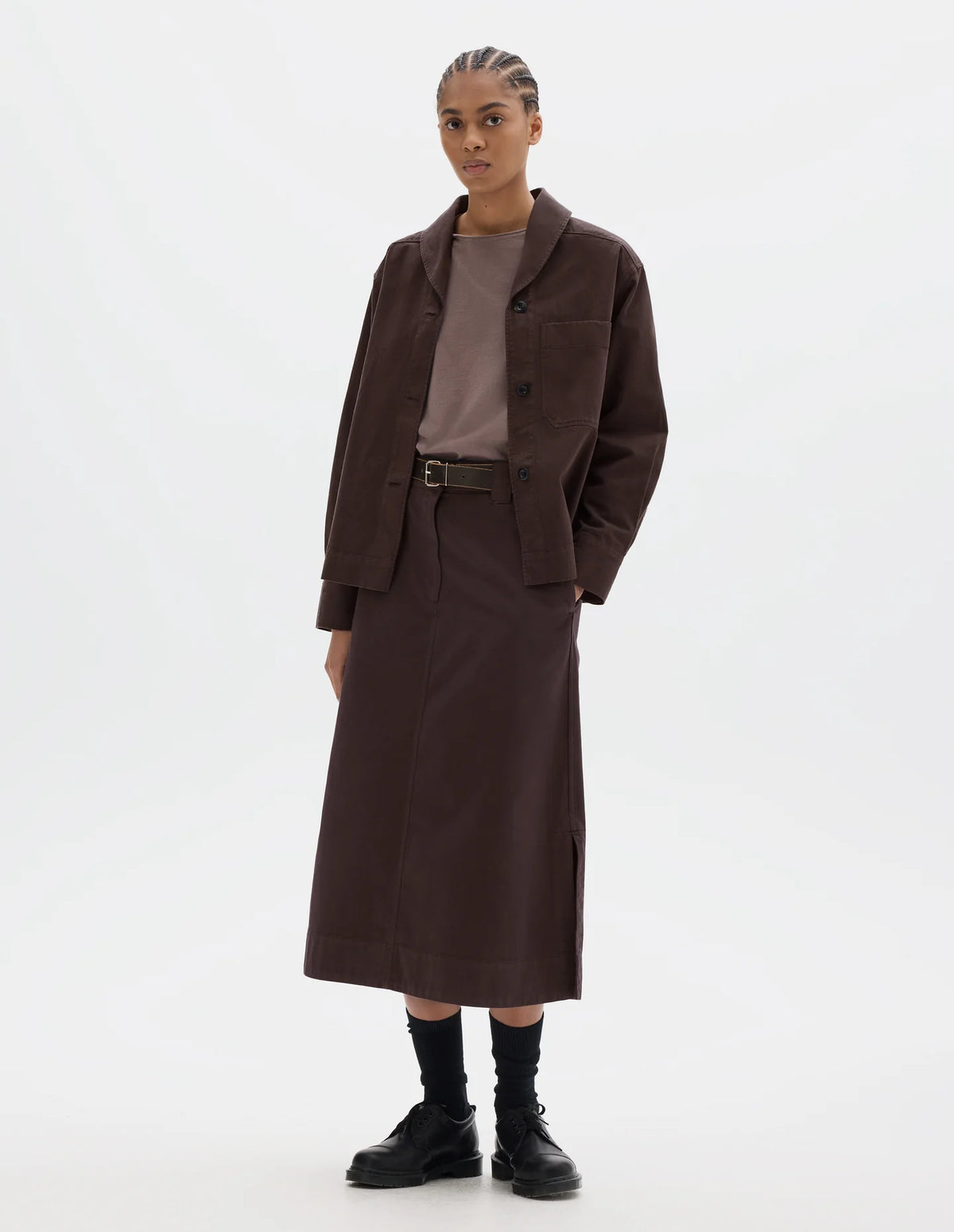 SHAWL COLLAR OVERSHIRT IRREGULAR SPUN COTTON - COCOA
