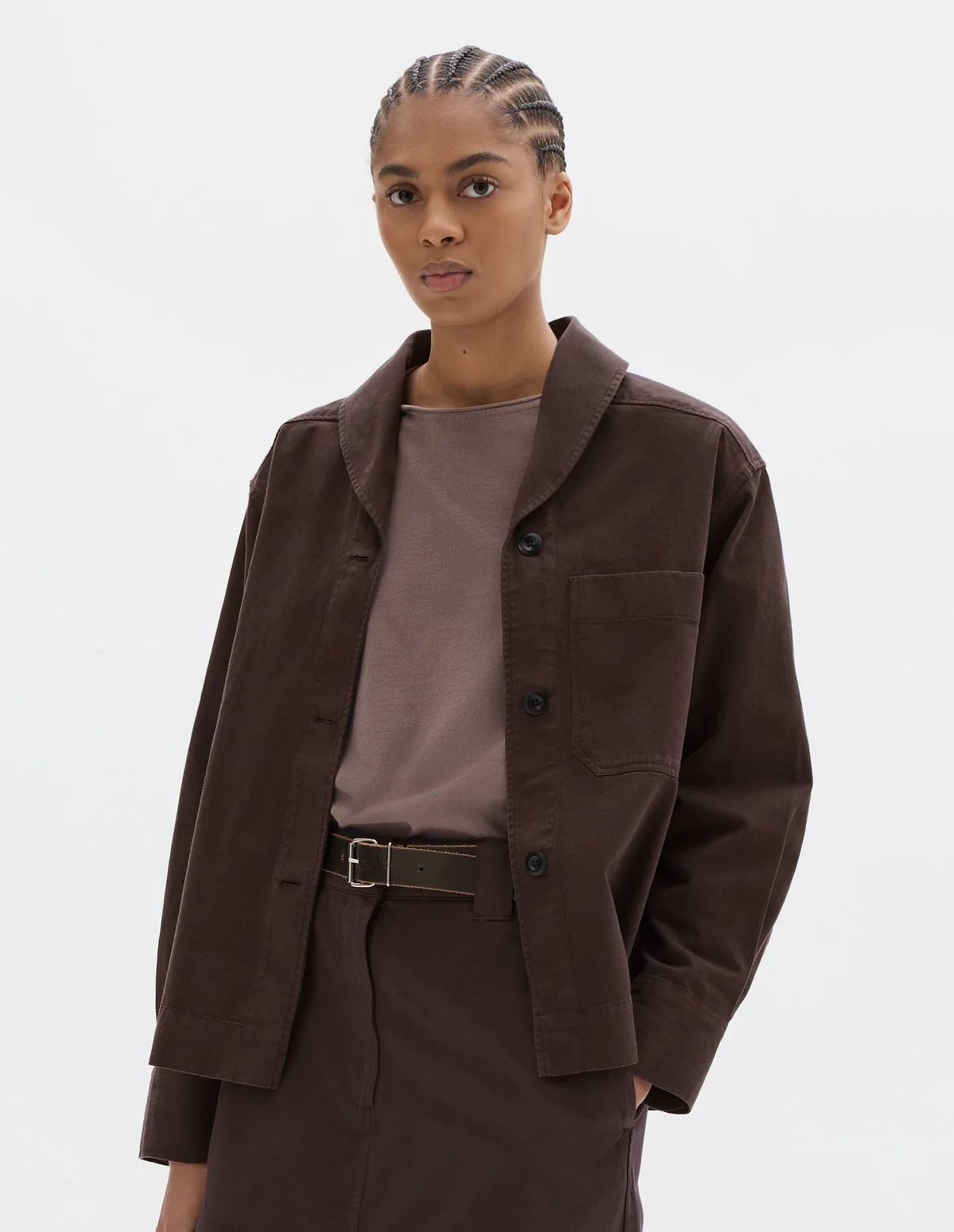 SHAWL COLLAR OVERSHIRT IRREGULAR SPUN COTTON - COCOA