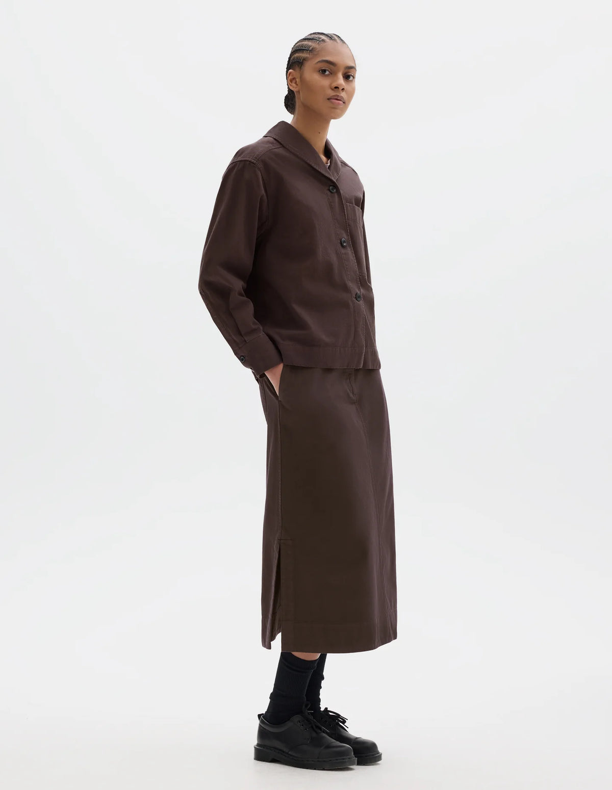 SHAWL COLLAR OVERSHIRT IRREGULAR SPUN COTTON - COCOA