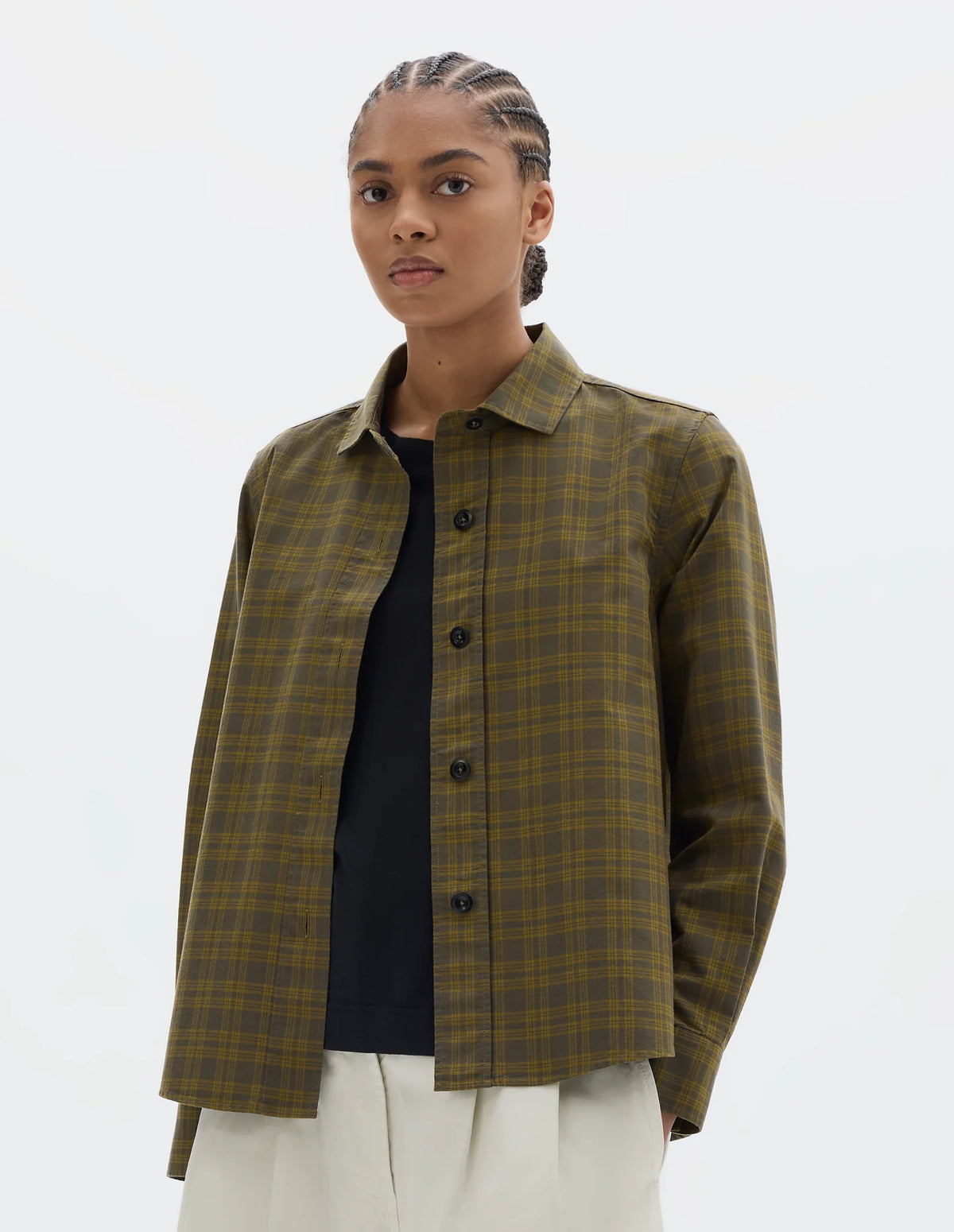TONAL COTTON CHECK SHIRT - KHAKI/CUMIN