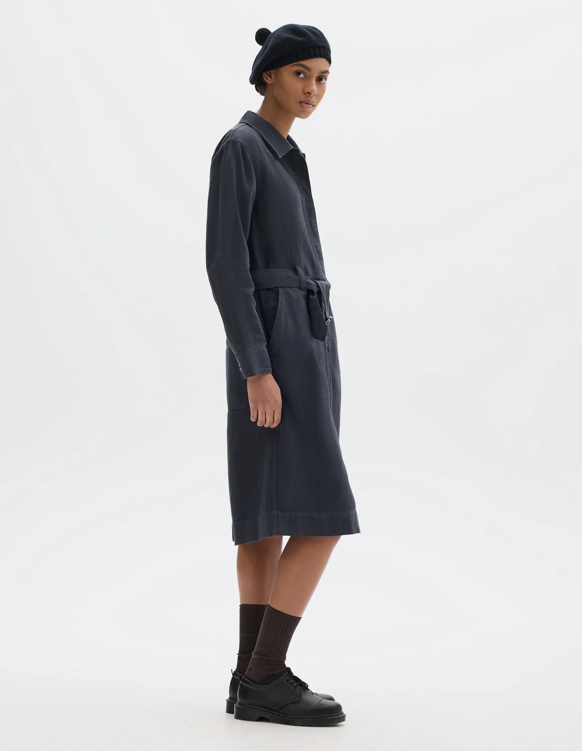 OVERALL DRESS - COTTON LINEN TWILL - NAVY