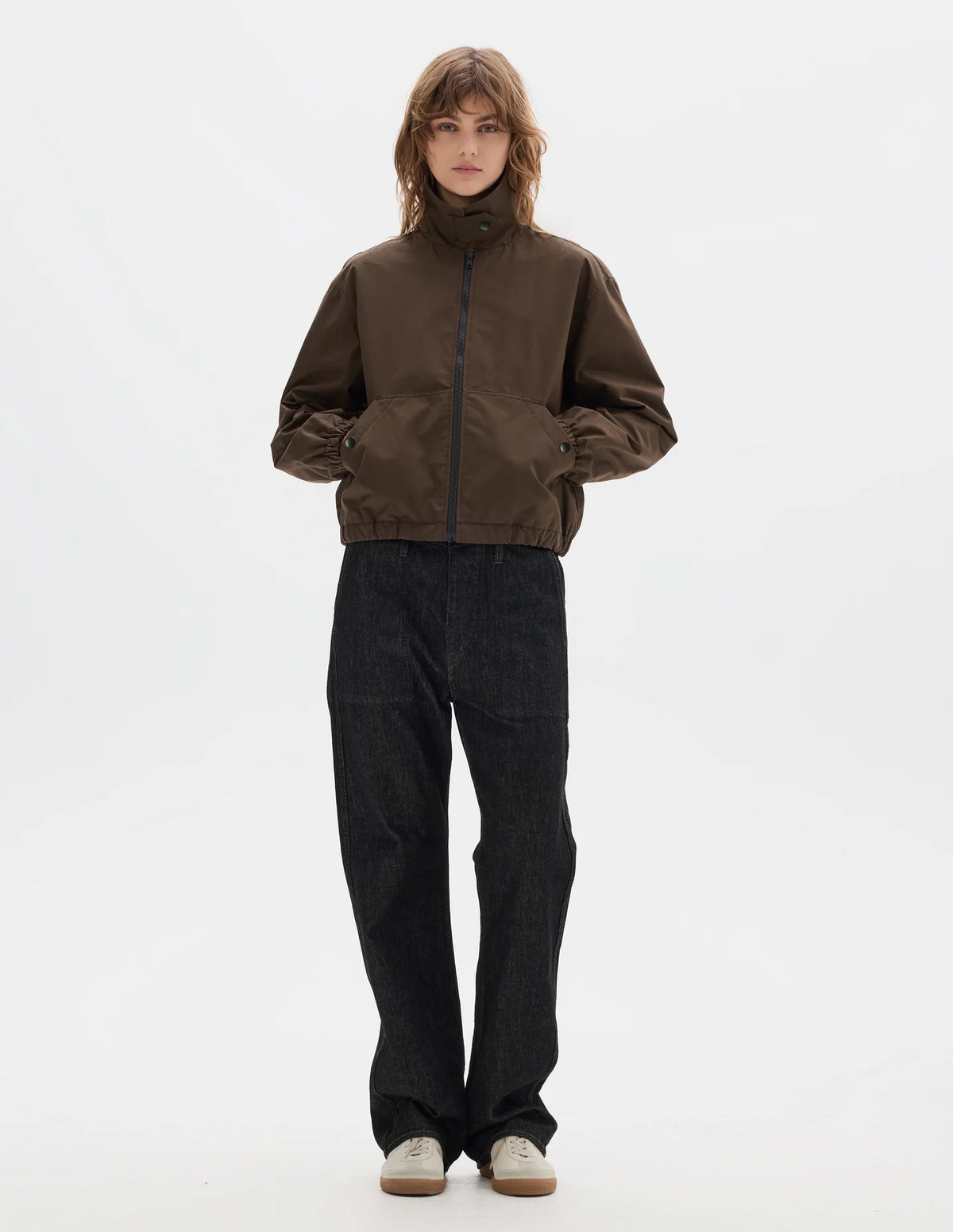 ZIP THROUGH JACKET WASHED COTTON CANVAS - COCOA