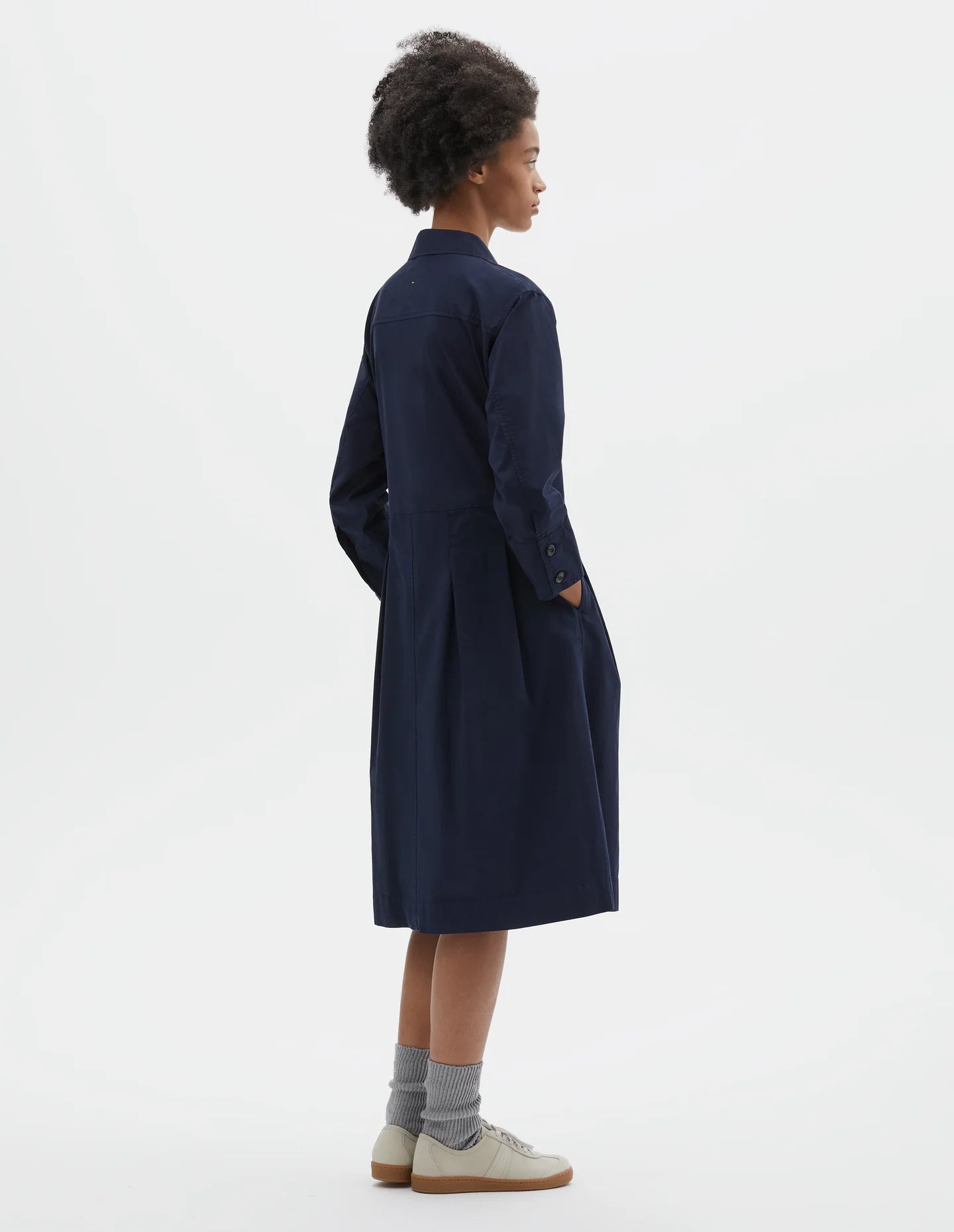 PLEATED SHIRT DRESS - DRY COTTON TWILL - MIDNIGHT